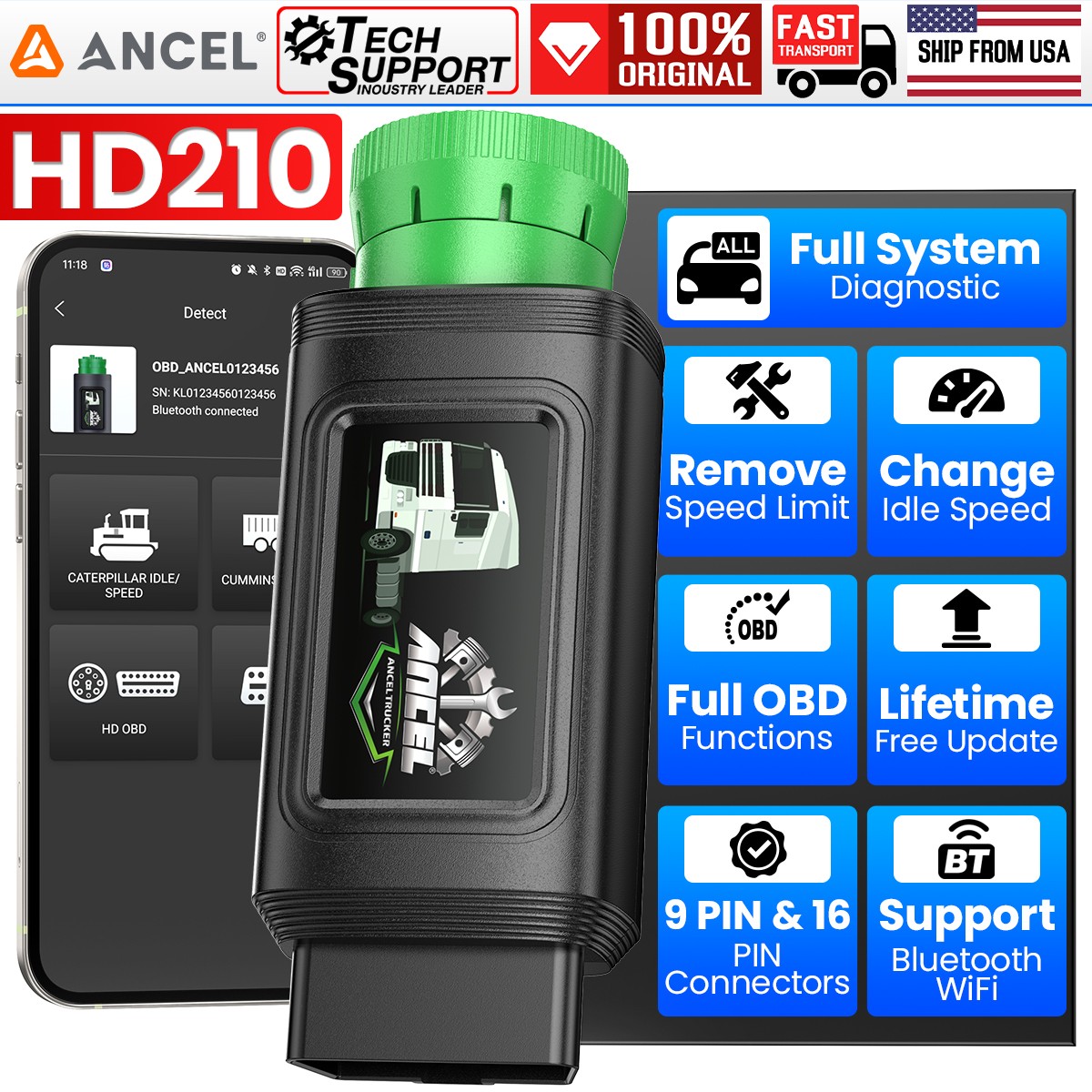 ANCEL HD210 Heavy Duty Truck Scanner Full System Diagnostic Lifetime Free Update