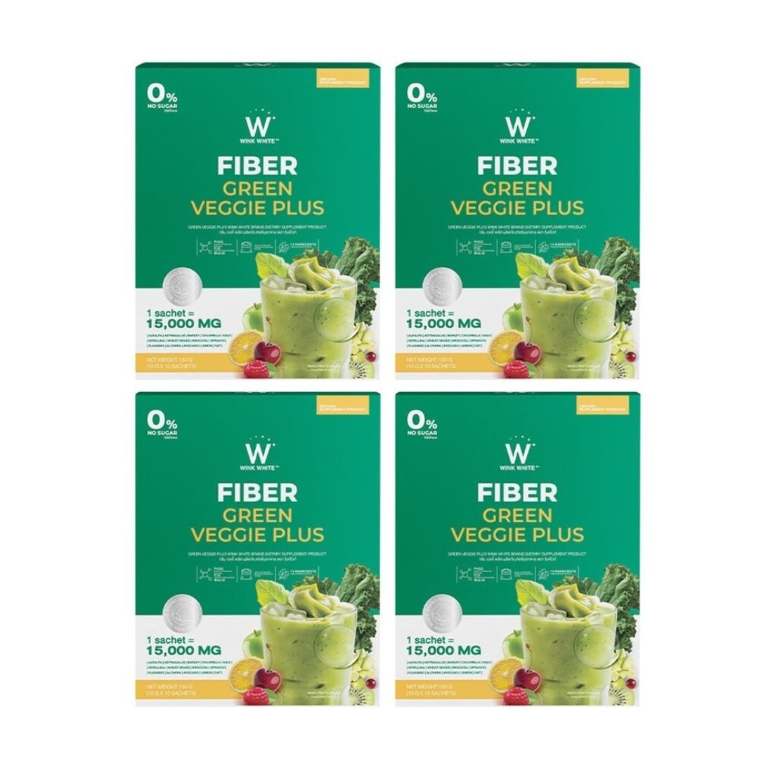 4x Wink White Fiber Green Veggie Plus Powder Drink Vegetables and Fruits Mix