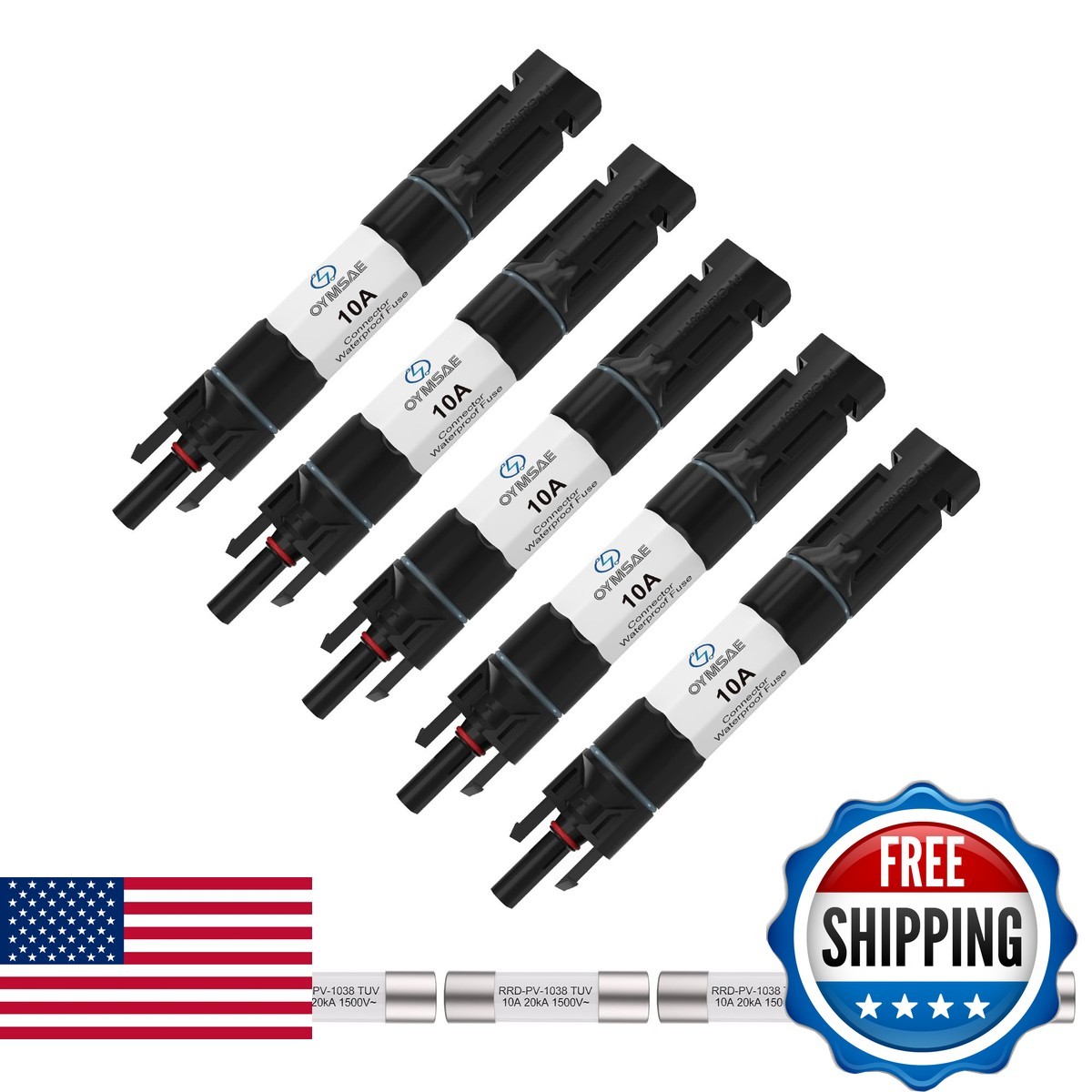 OYMSAE 5PCS 10A Solar Fuse Holder Inline Connector for Solar Panel Black