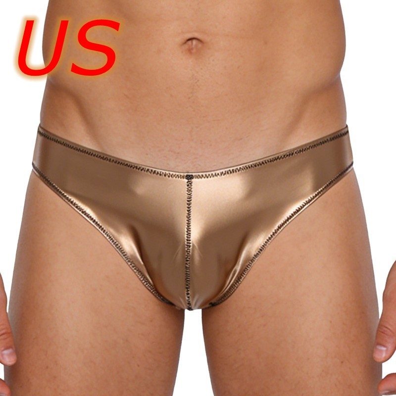 US Men's Wet Look Faux Leather Underwear Bikini Briefs Bulge Pouch Nightwear