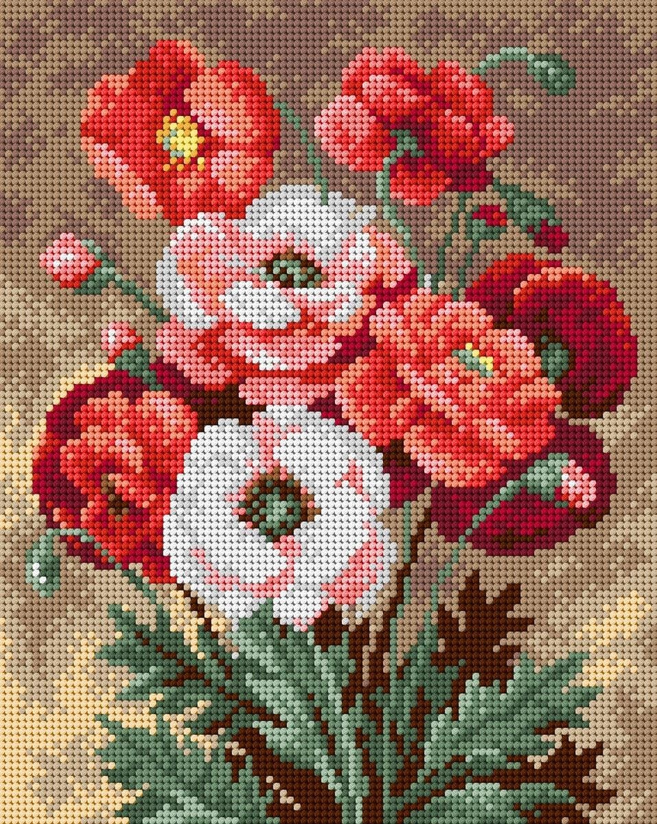 Orchidea Needlepoint canvas for halfstitch without yarn Bouquet of Poppies 2214H