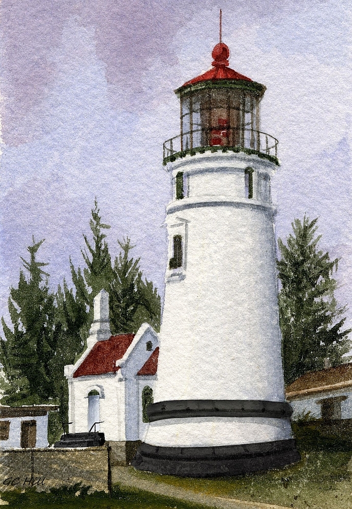 Umpqua River Lighthouse Reedsport, Oregon Coast. Watercolor Notecards