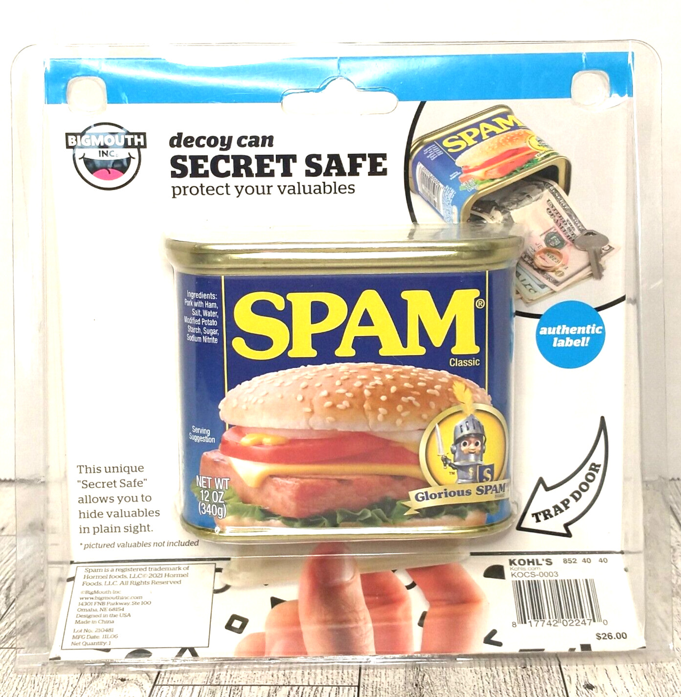 Bigmouth Inc. Secret Safe Decoy SPAM Can, New in Package