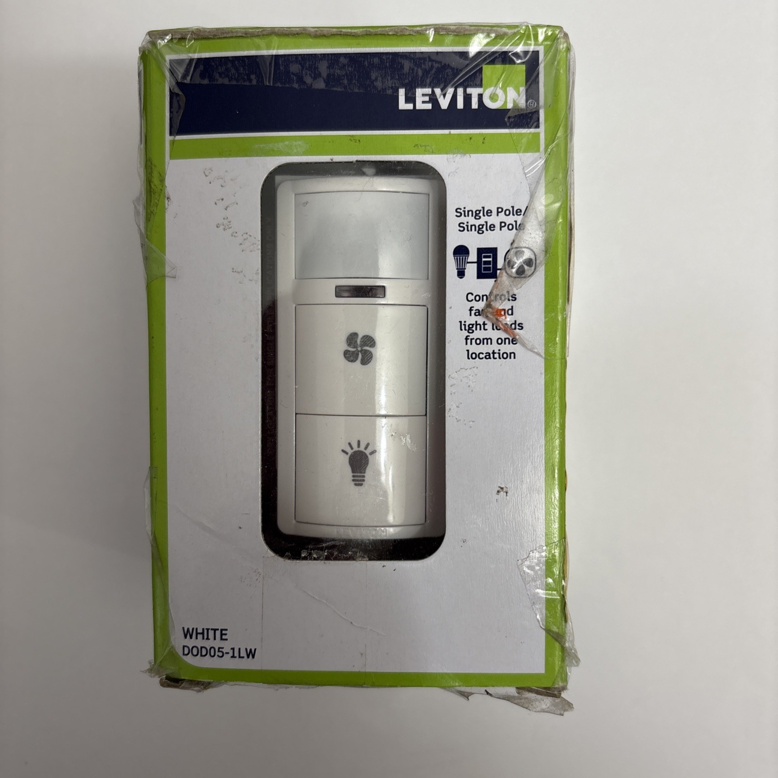 Occupancy Sensor Fan Switch Leviton Single Pole In-Wall Combo 1/4 HP DOD05-1LW