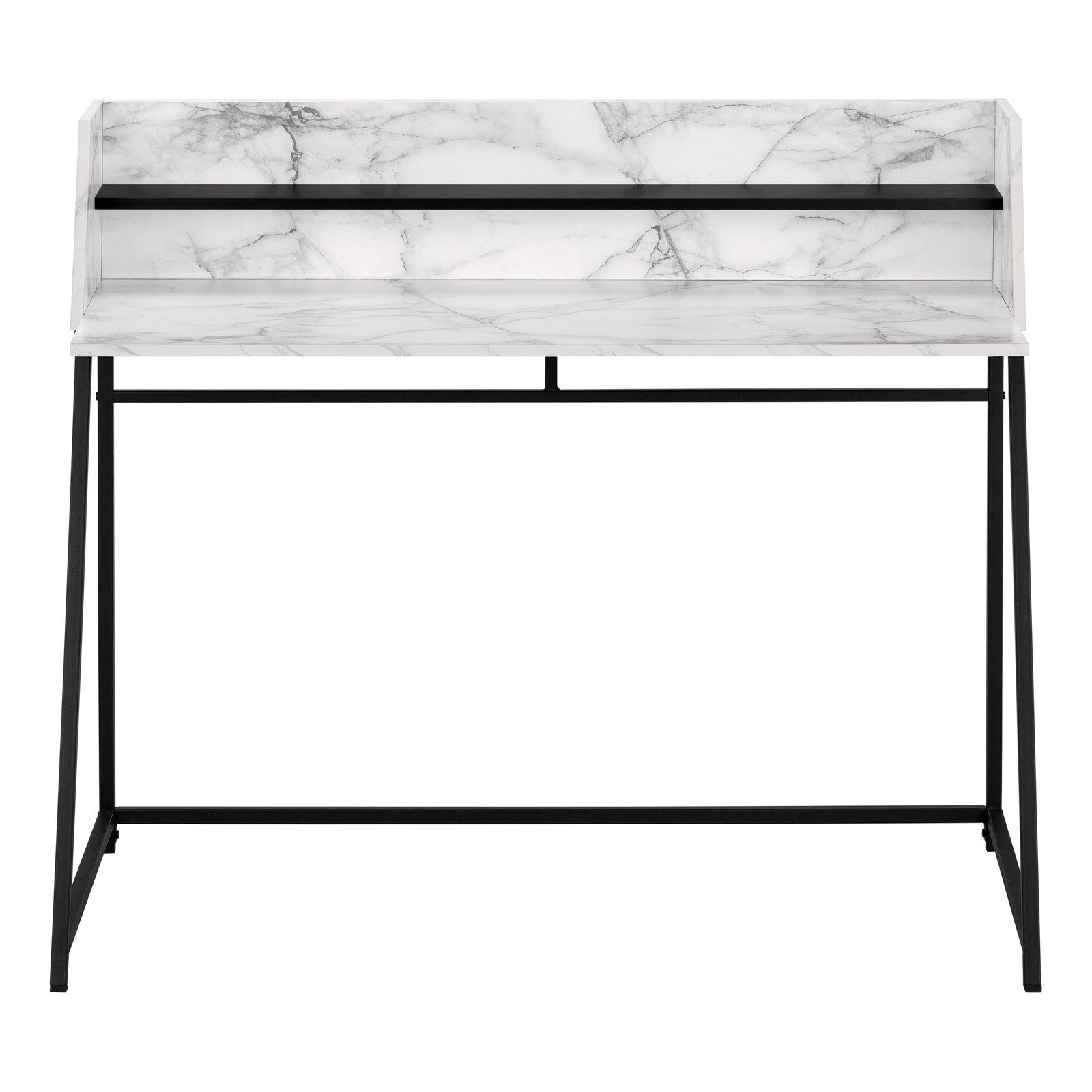 Computer Desk, Home Office, Storage Shelves, White Marble Look Laminate