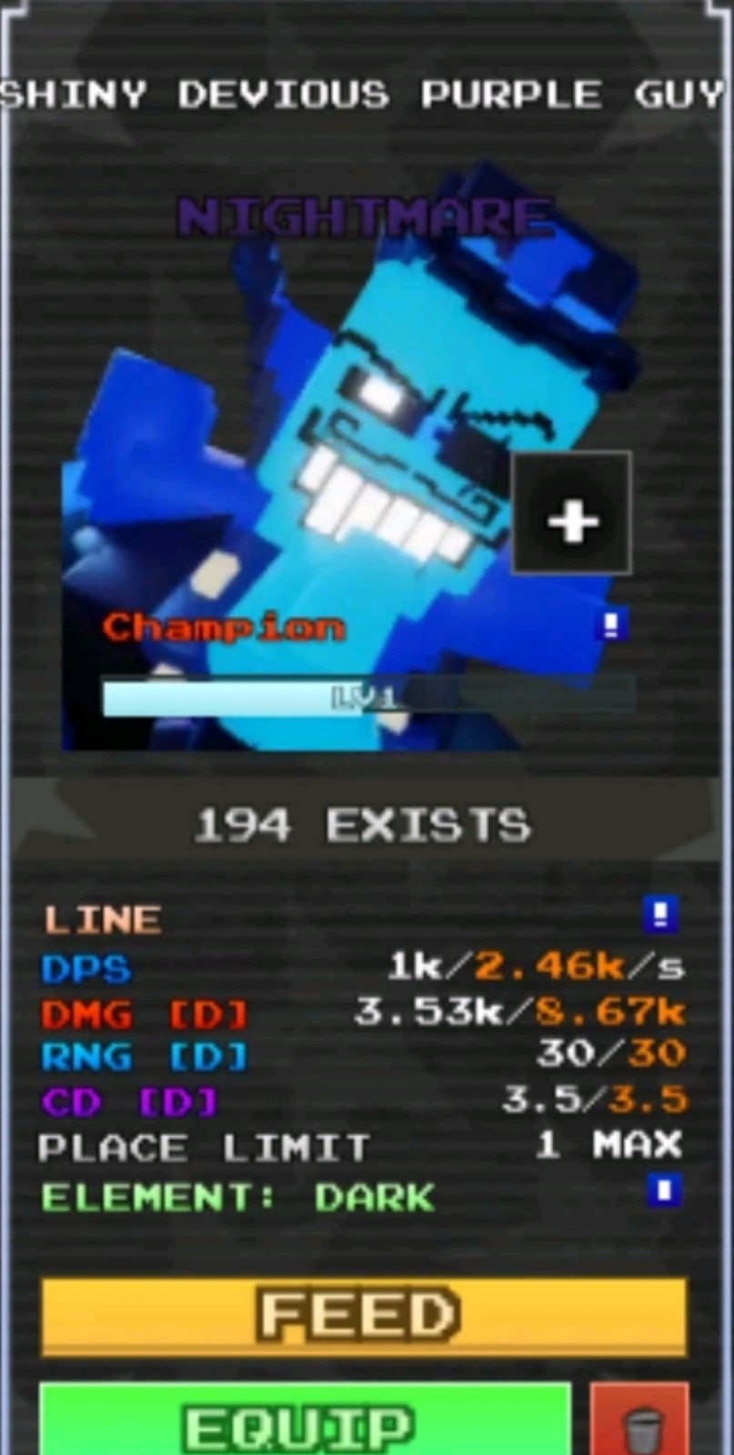 ✨ SHINY ✨ CHAMPION DEVIOUS PURPLE GUY - Five Nights Tower Defense 2 FNTD 2