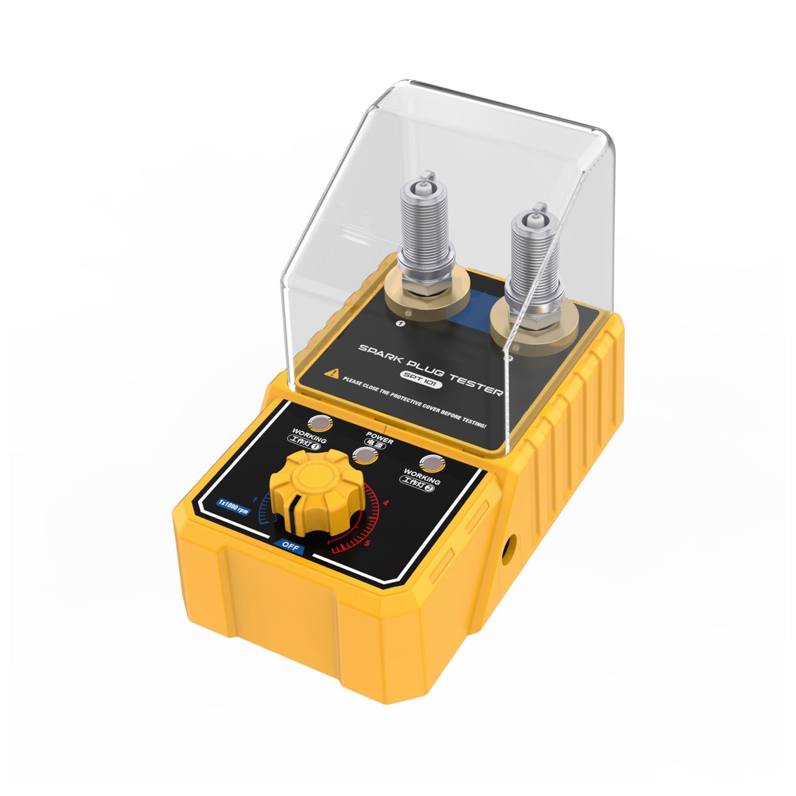 QPKING SPT101 Dual Hole Spark Plug Tester — Adjustable 0-6000rpm Yellow
