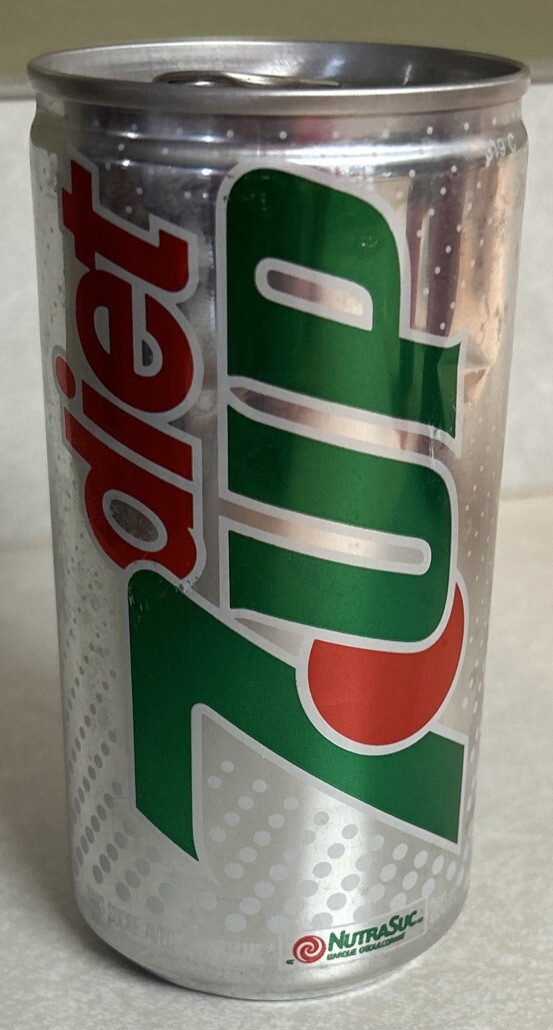 Vintage DIET 7UP 280ml. Empty Silver Pull Tab Aluminum Soda Can, CANADA