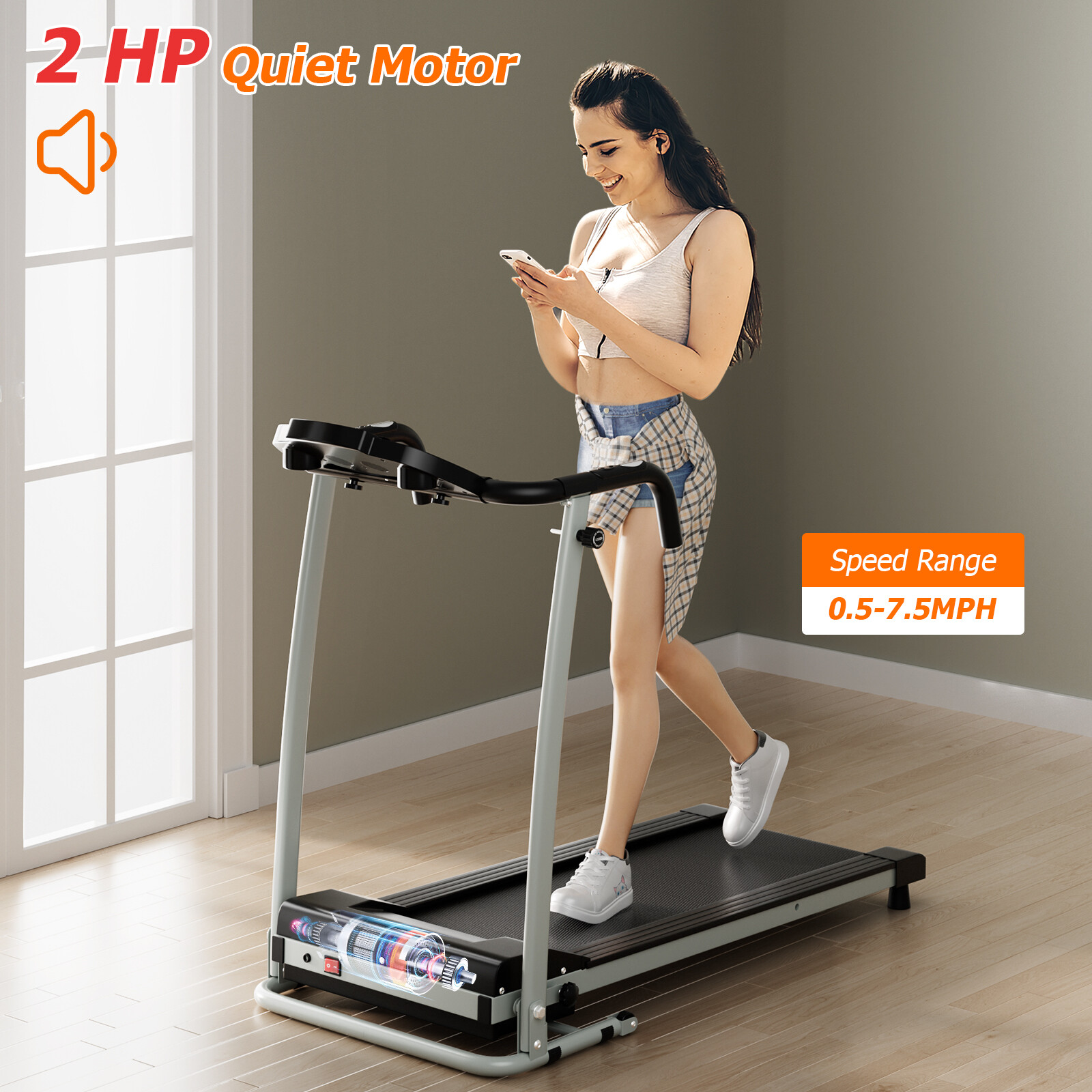 Folding 2 HP Treadmill Motorized Running Machine 12 Preset Program & LCD Display