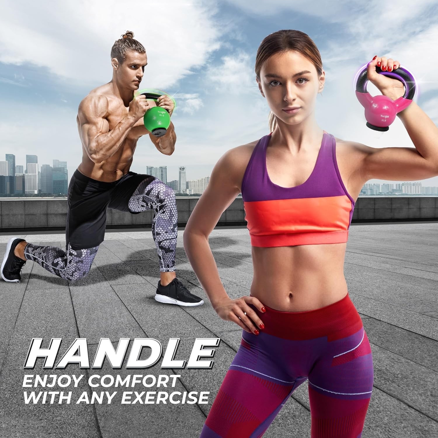 Durable Rubber Bottom Kettlebells 5-65 lbs - Ideal for Home Strength Training