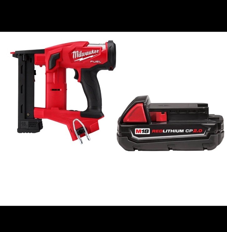 Milwaukee 2749-20 M18 FUEL 18 GAUGE 1/4" Crown Stapler Bundle w/ 2AH Battery