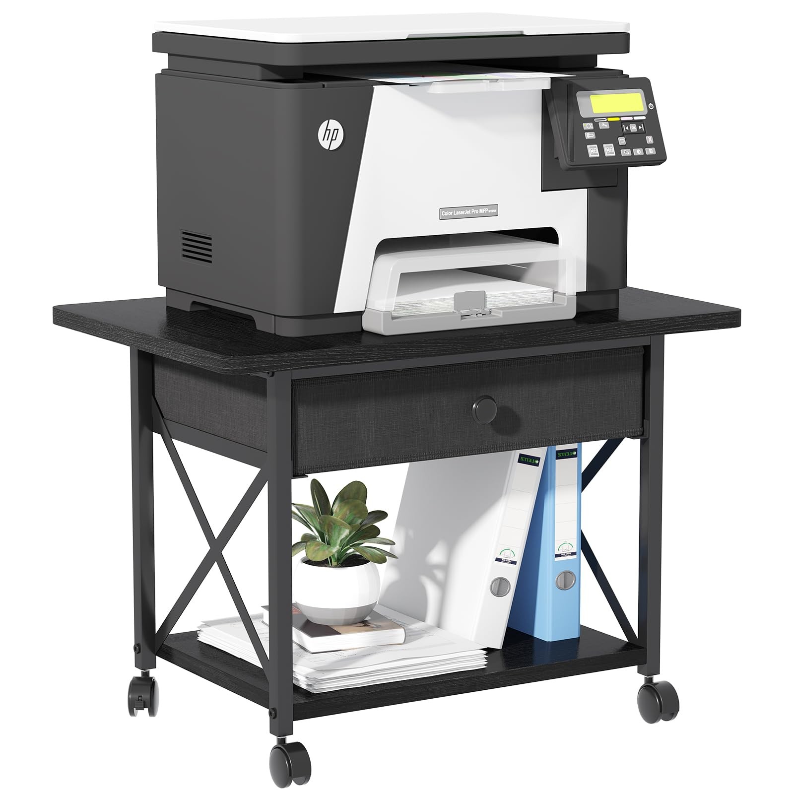 EasyCom 23.6" x 15.7" Under Desk Printer Stand with Storage Large, Black