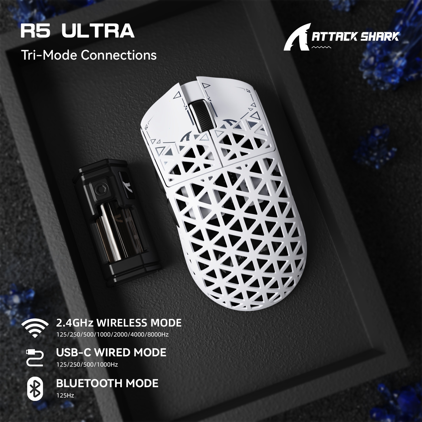 ATTACK SHARK R5 ULTRA Wireless Gaming Mouse 39g 8K PAW3950MAX 42k DPI Tri-Mode