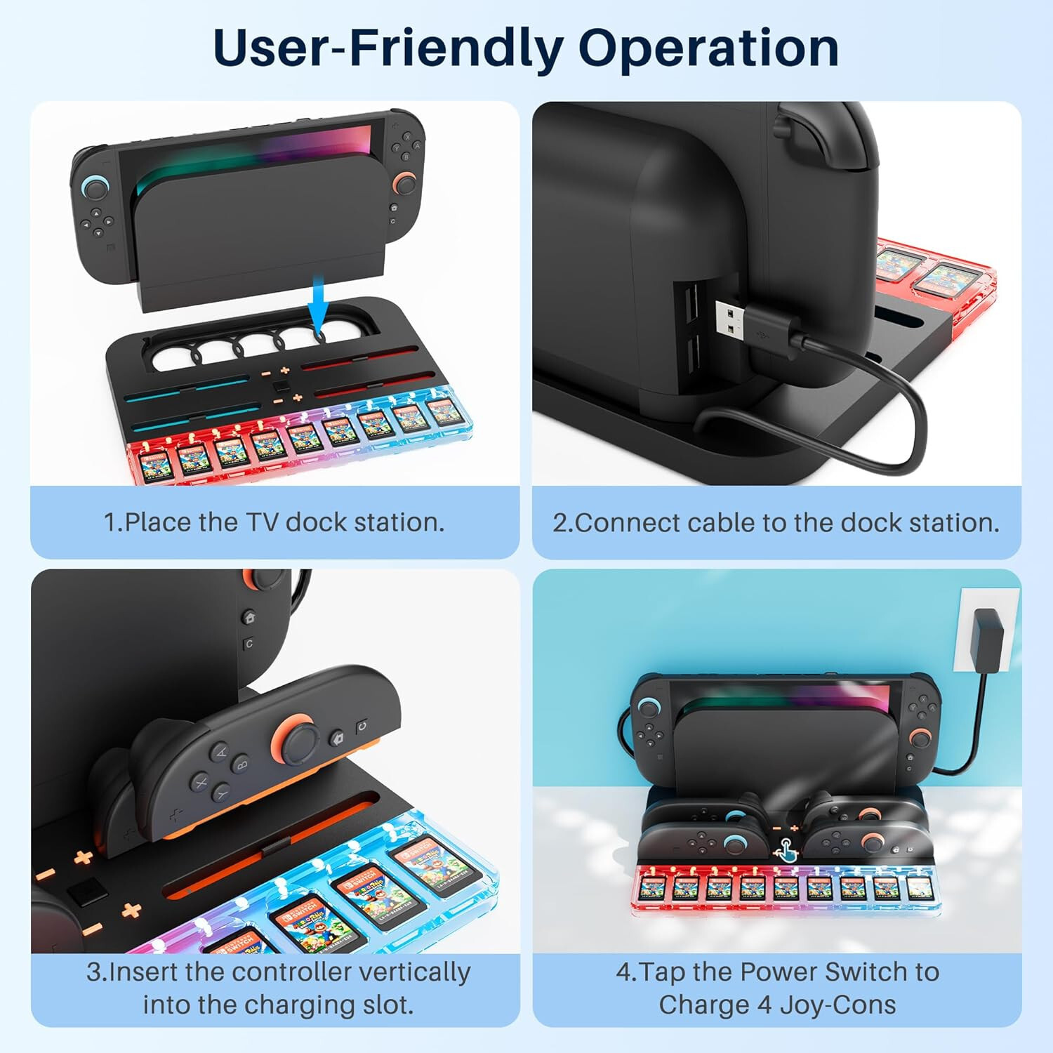 Charging Dock for Nintendo Switch 2 Console & Joy-Cons, 9 Game Slots+ Screen Pr