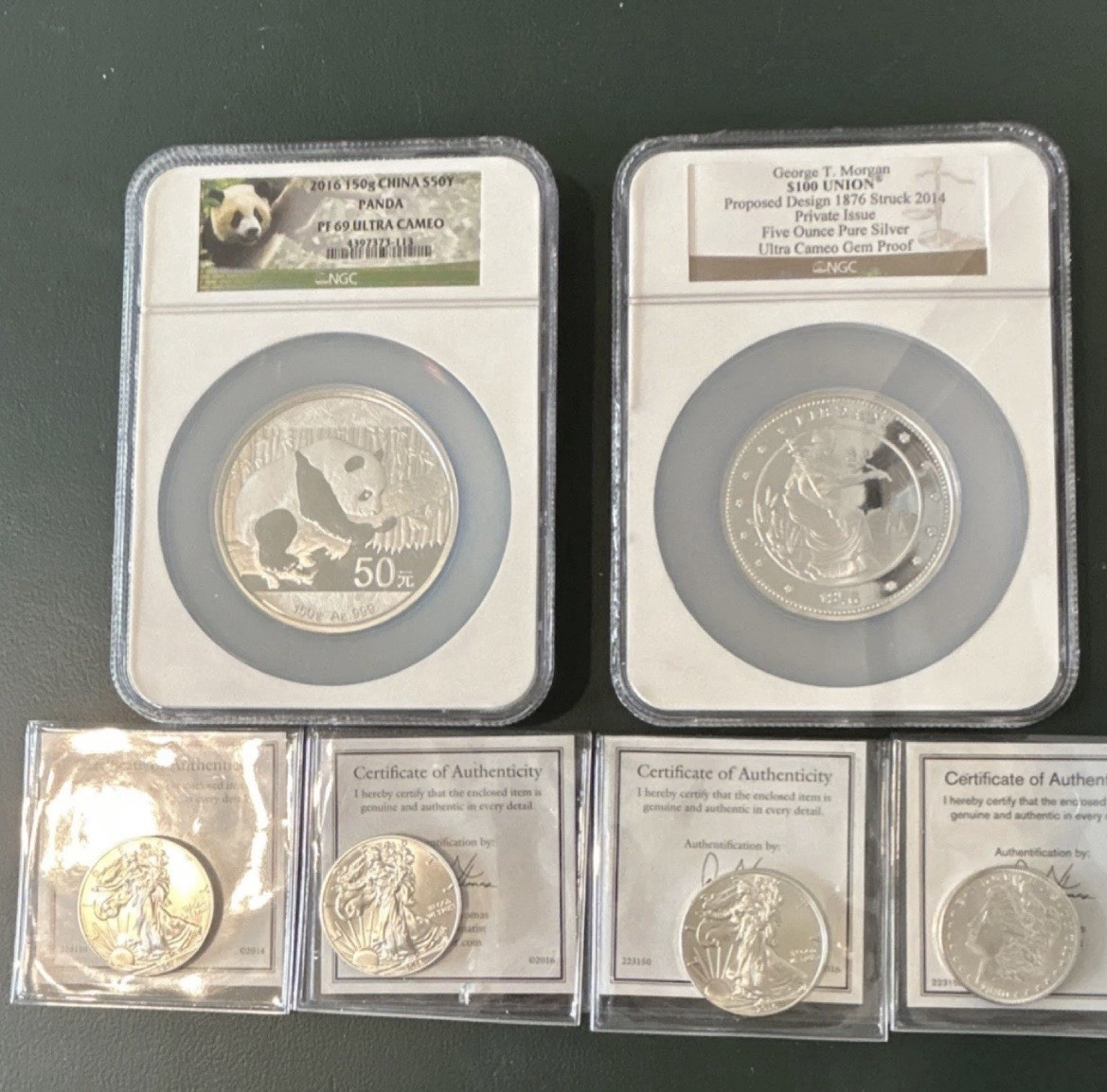 2016 China Panda 50 Yuan Silver Coin & $100 Union Silver Coin, +, 0.999 Fine