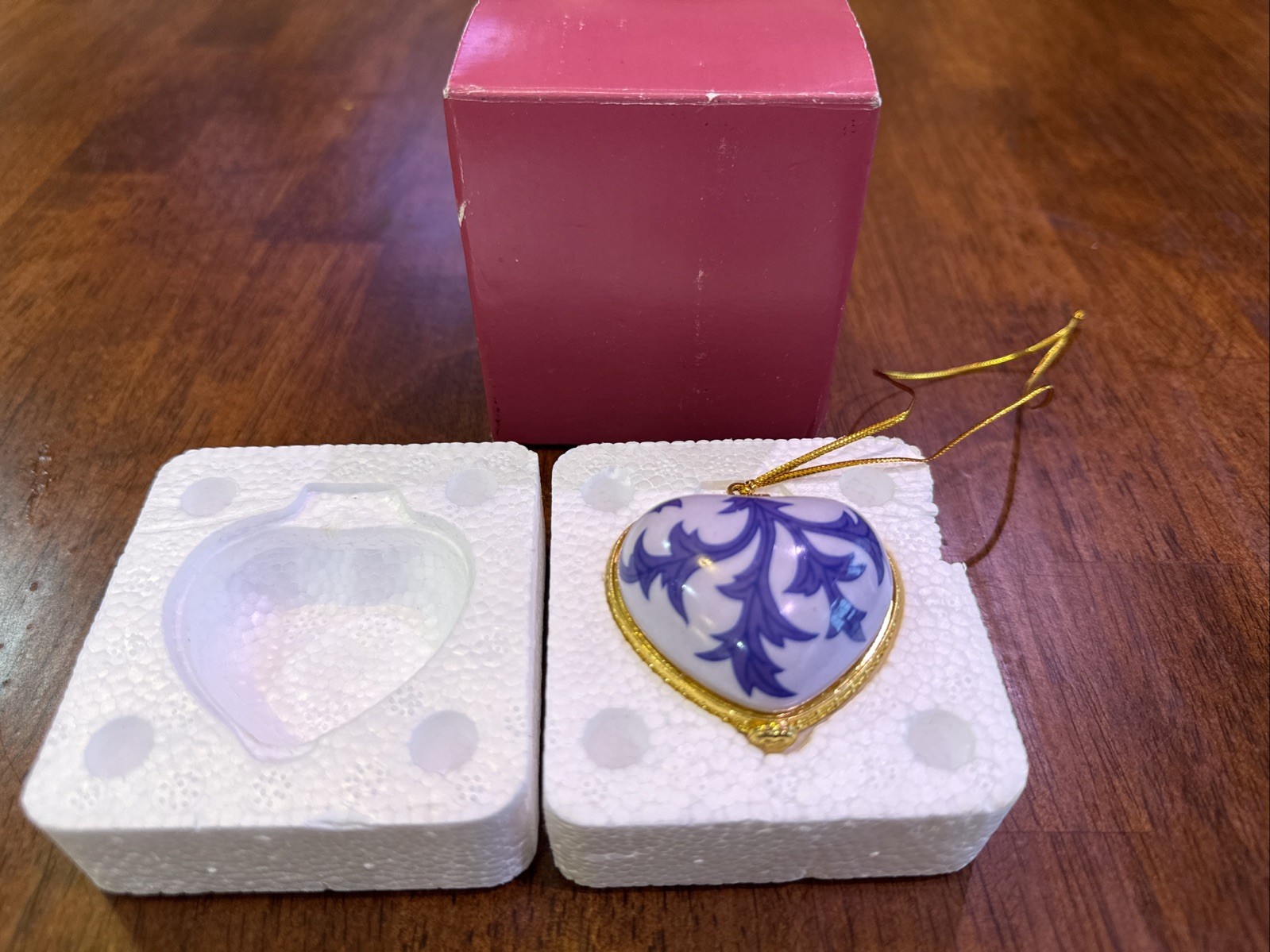VALERIE Porcelain Heart Enamel Trinket Box Ornament LOVE Purple NIB 2"