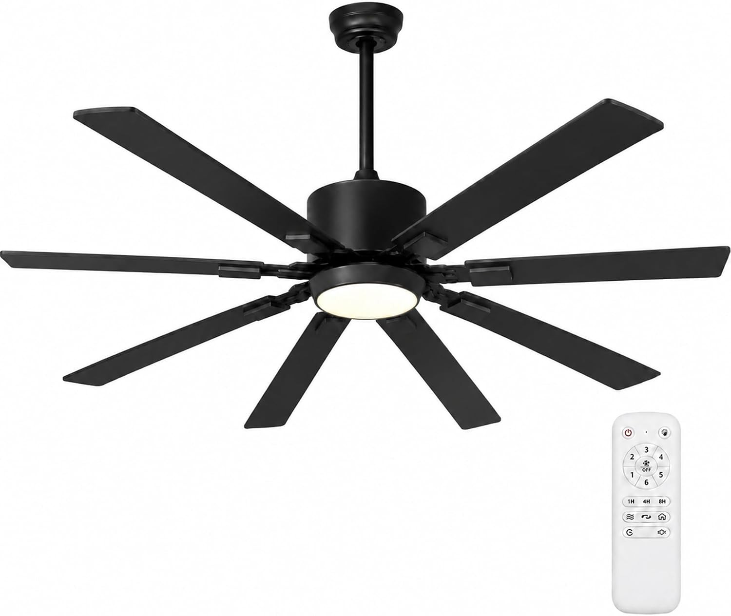 72 Inch Ceiling Fan with Lights and Remote,8 Blades Large Black Wood Ceiling Fan