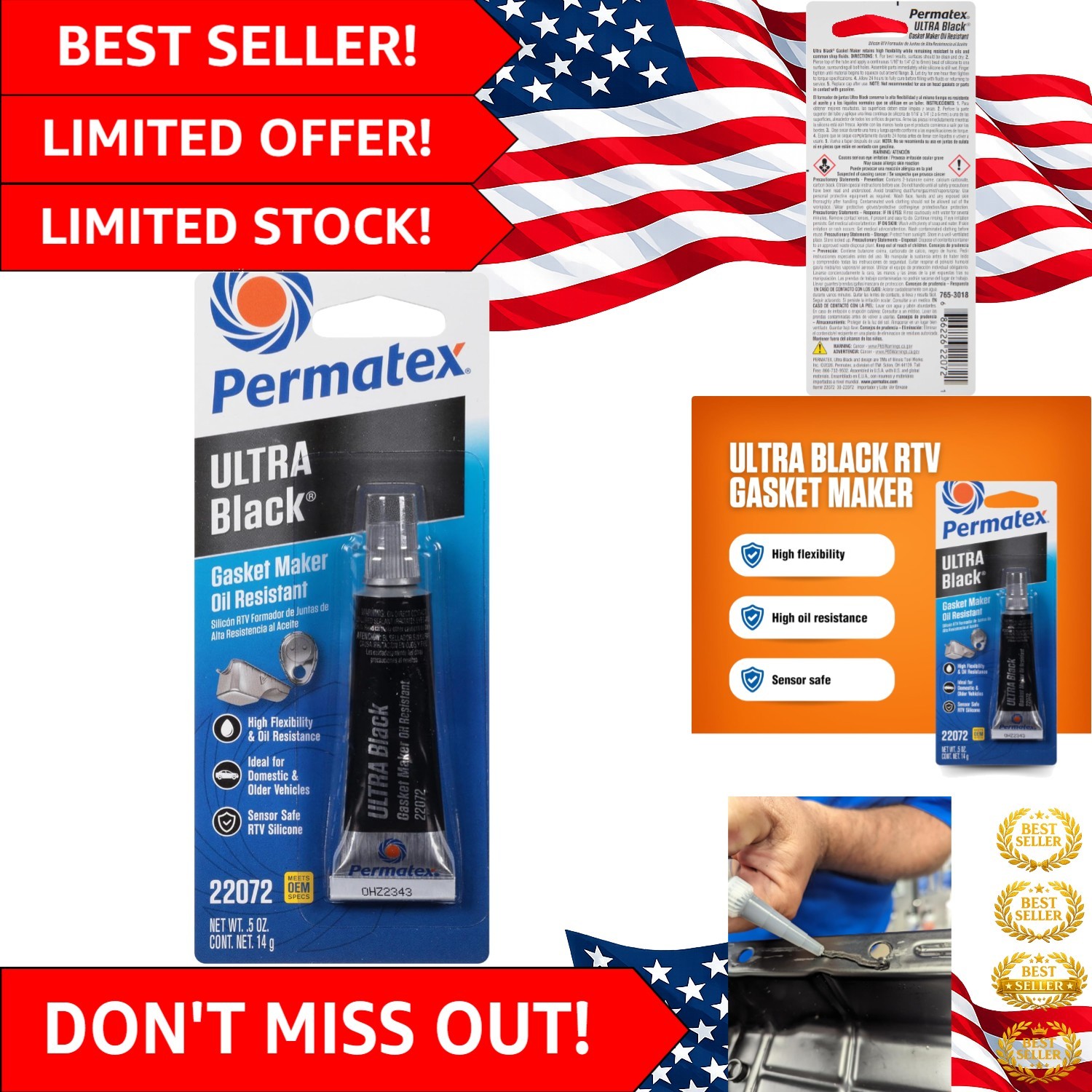 Versatile 0.5 oz Ultra Black RTV Silicone Gasket Maker for Engine Applications