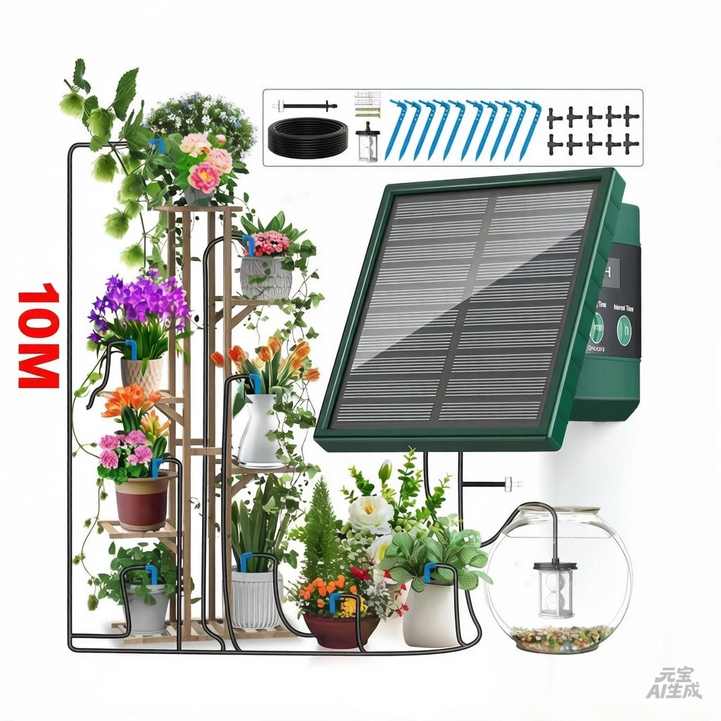Solar Watering Programmes Irrigation System 300 with 10M Hose and 10 Drip Tips