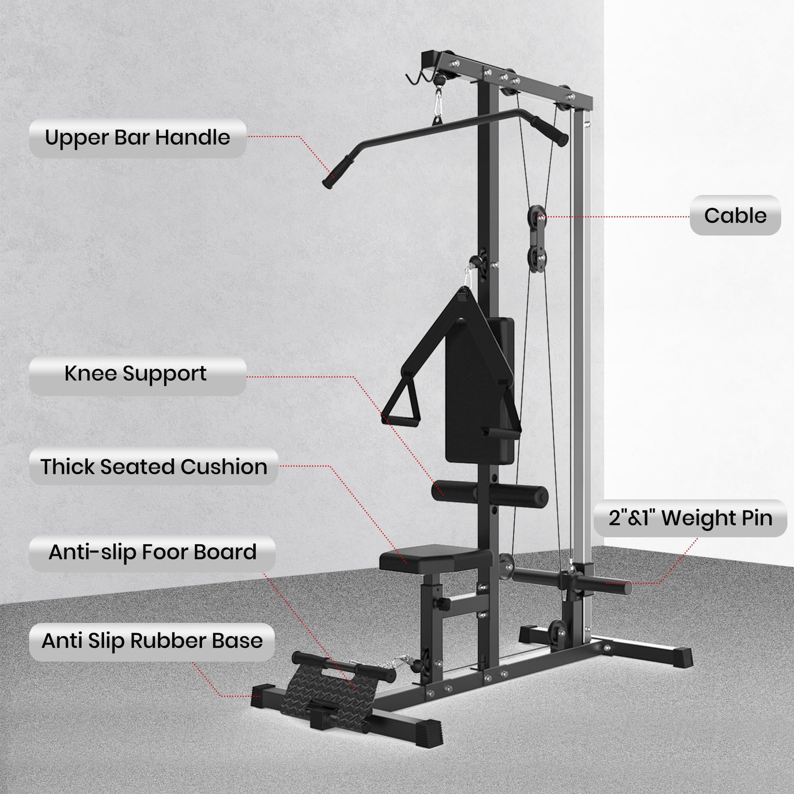 Adjustable Lat Pulldown Machine High Low Dual Pulley Cable for Strength Training