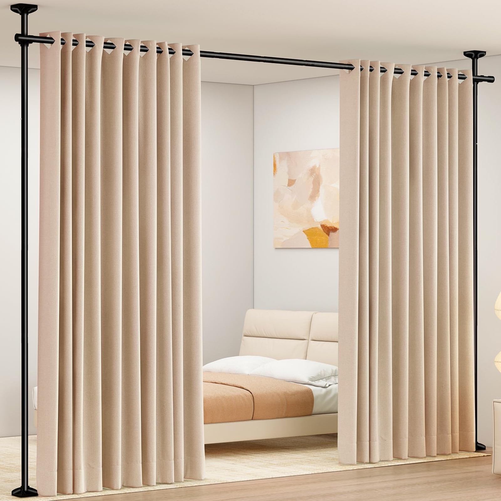 SUNALLY Room Divider Adjustable Height: 4FT to 10FT, Width: 28" 70", Black