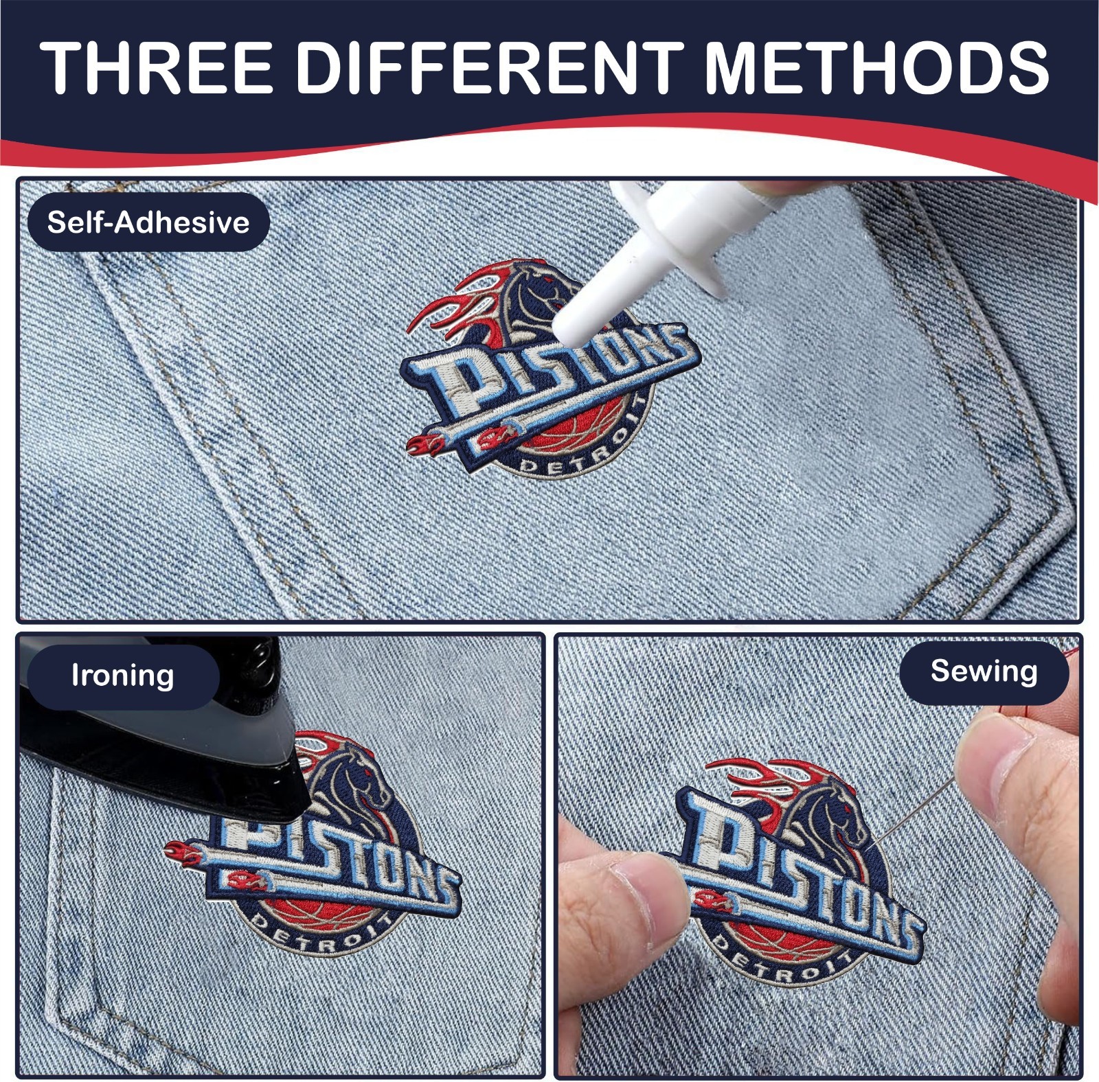 Pistons NBA Team Logo Iron On Patch - Sew Patch - Embroidered Patch