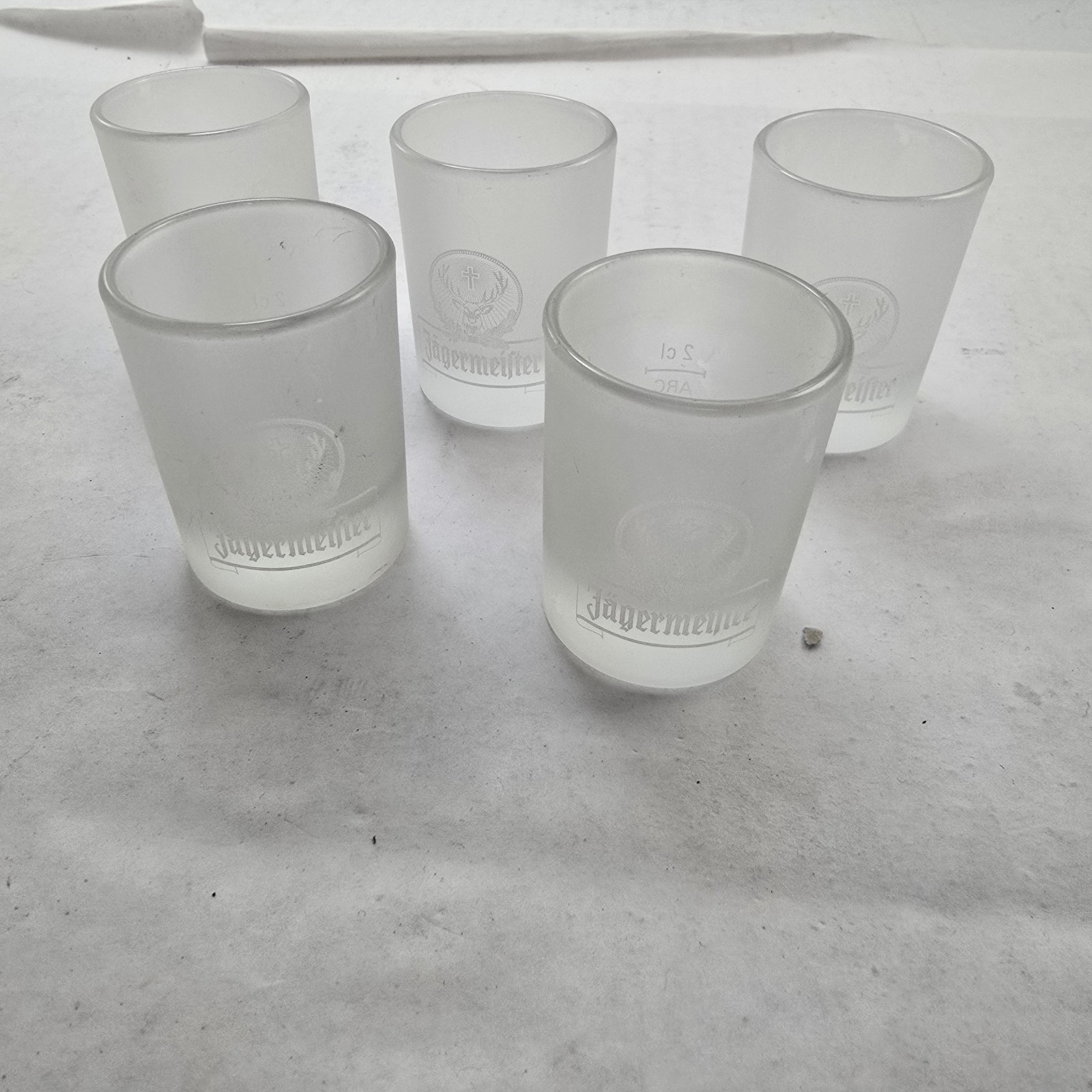 Jägermeister Frosted Shot Glasses 2cl ARC Set of 5 Etched Logo Barware