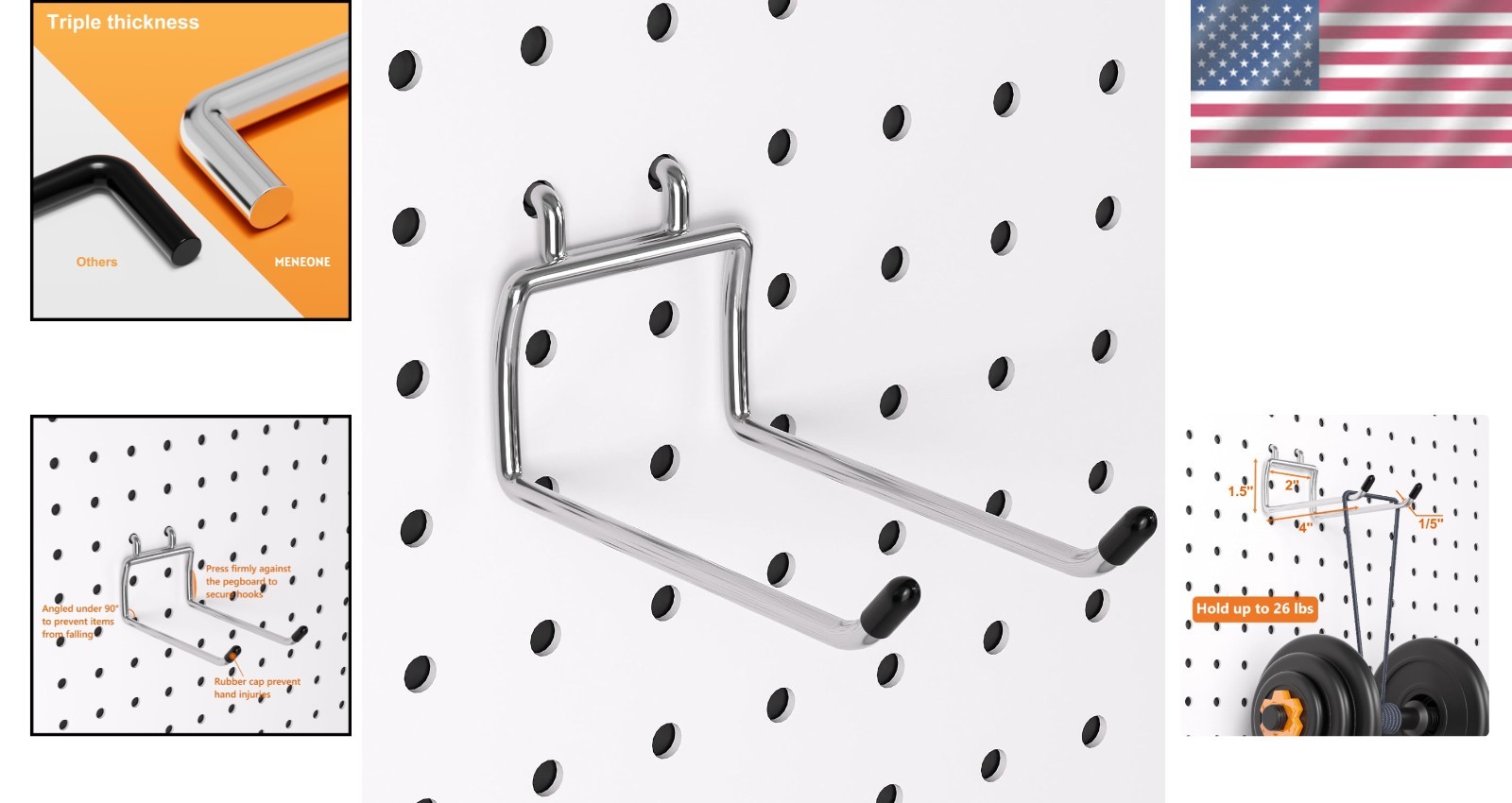 Durable 30 Pack Pegboard Hooks - 4 Inches, Tool-Free Installation, Silver Finish