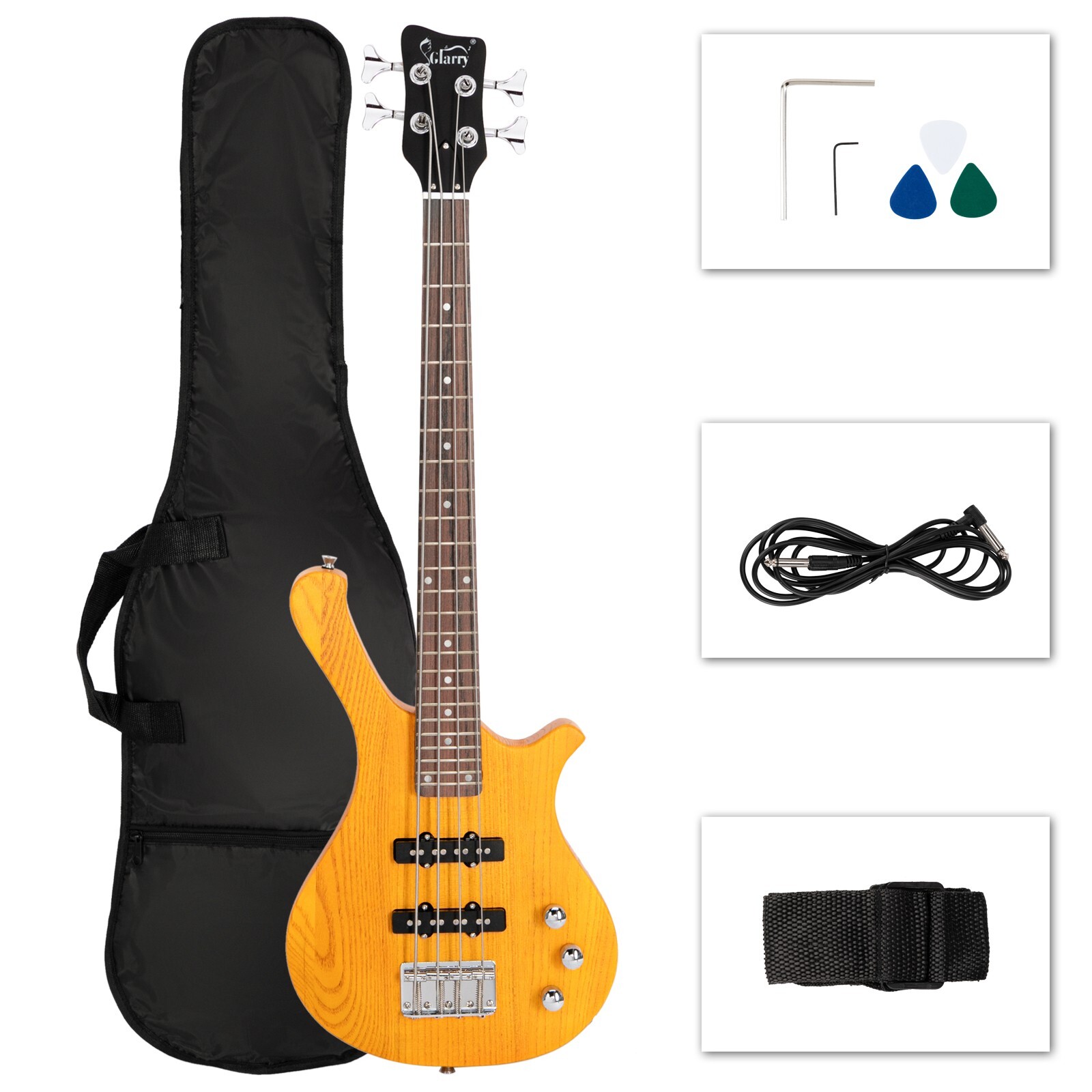 US 36" Electric Bass Guitar 4-String w/Mahogany Body SS Pickups Bag,Strap,Cable