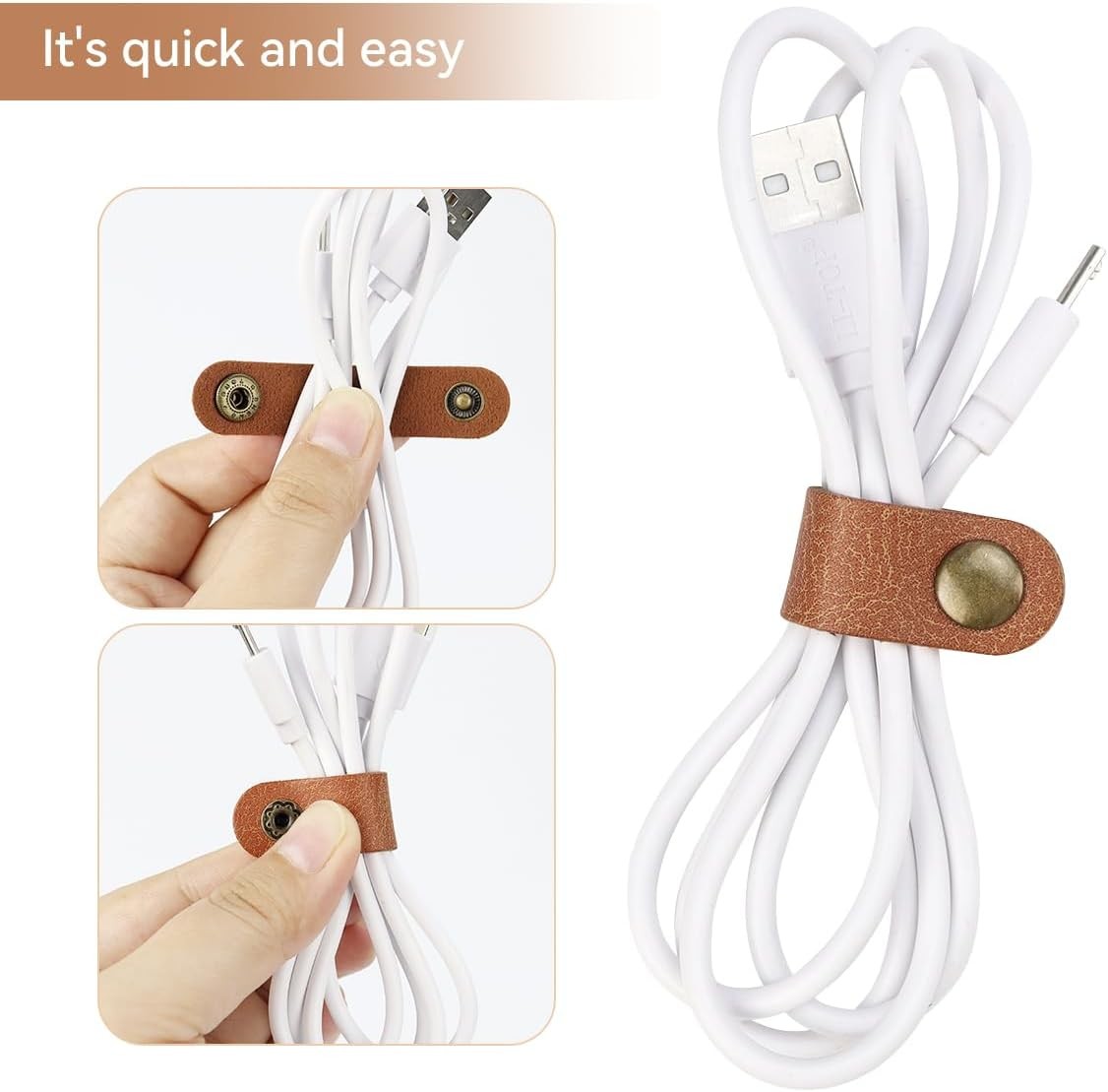 5 Pieces PU Leather Cord Organizer Reusable Cable Keeper for...