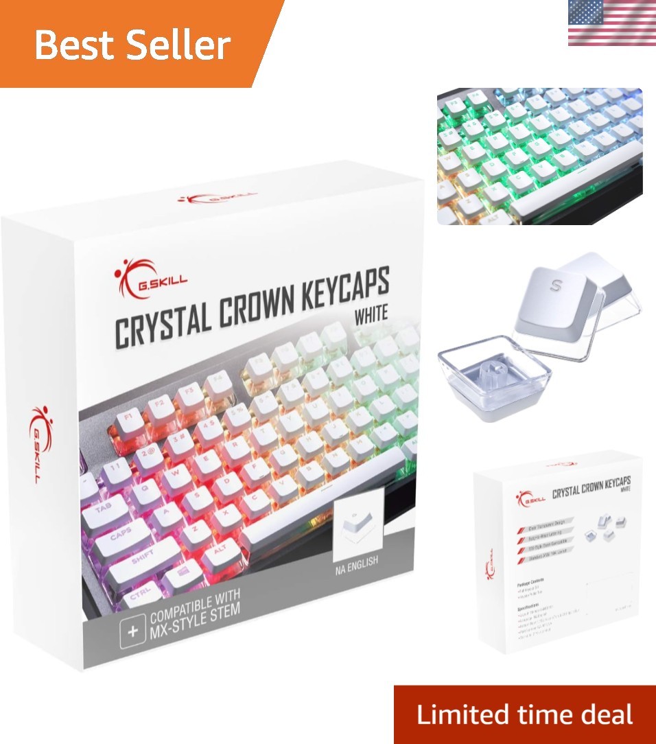 Elevate Your Keyboard with White Transparent Crystal Crown Keycaps - 104-Key Set