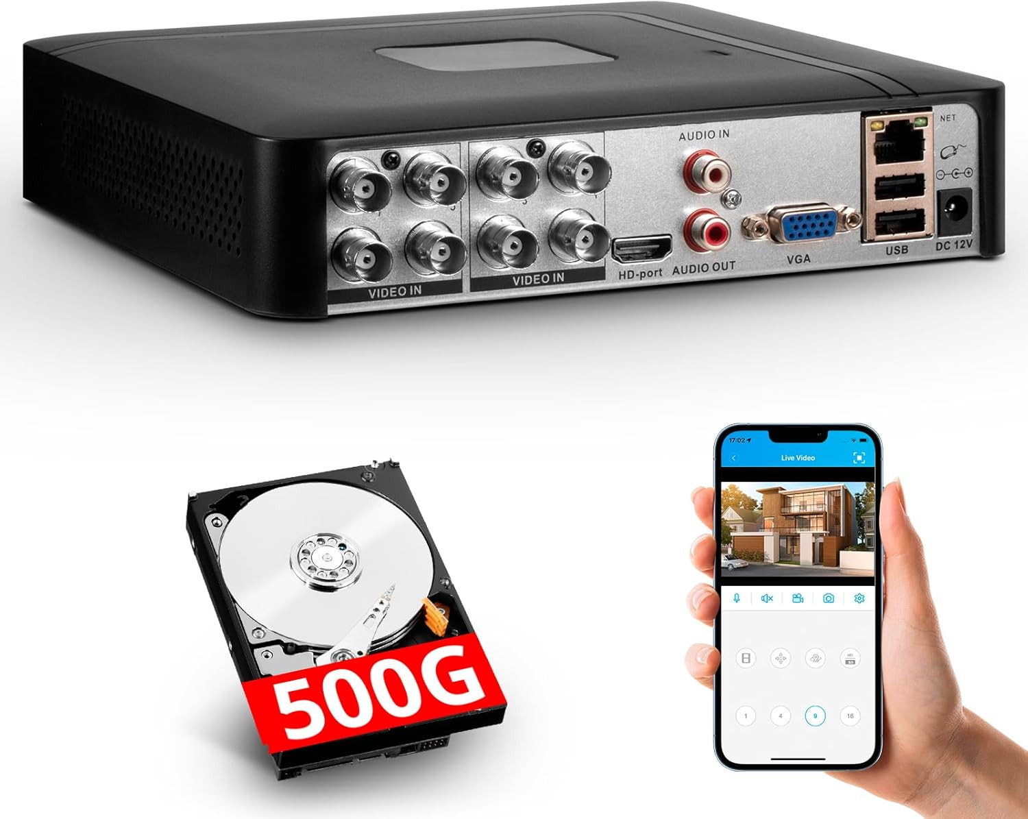 H.265+ 4CH/8CH Channel DVR for Security Camera System 1080P Recorder with HDD