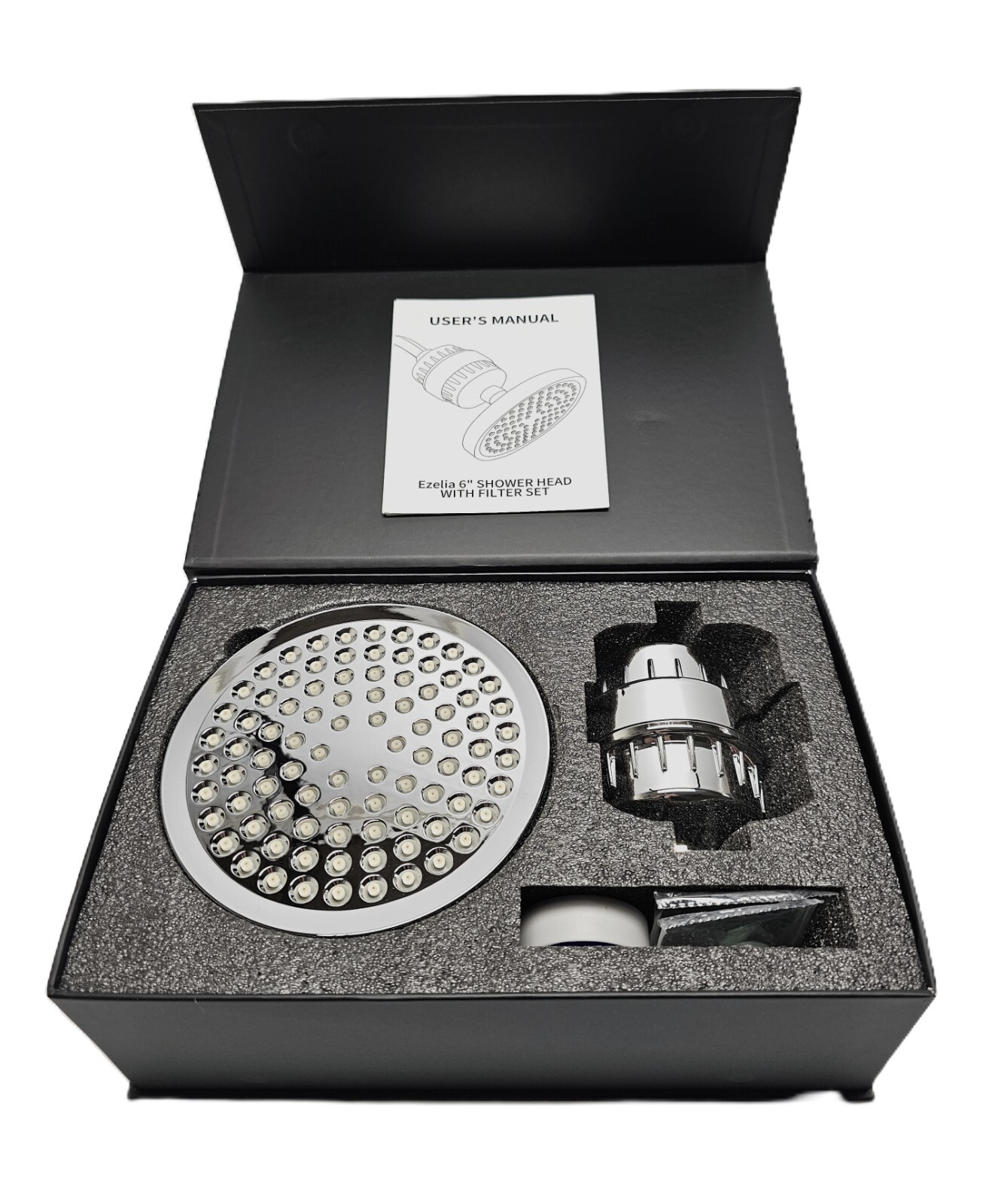 Shower Head, Ezelia Filter Shower Head, 6" Luxury Modern Rain Fixed Shower Head