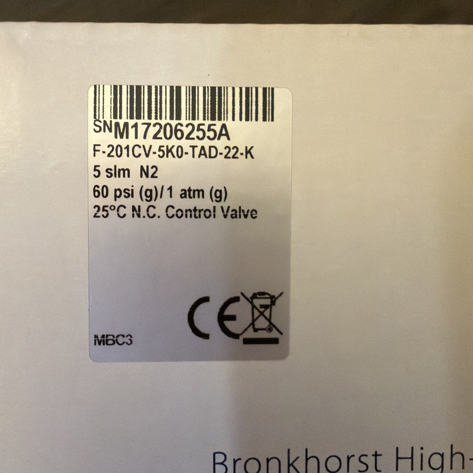 Bronkhorst Mass Flow Controller - 5 slm - Kalrez seals
