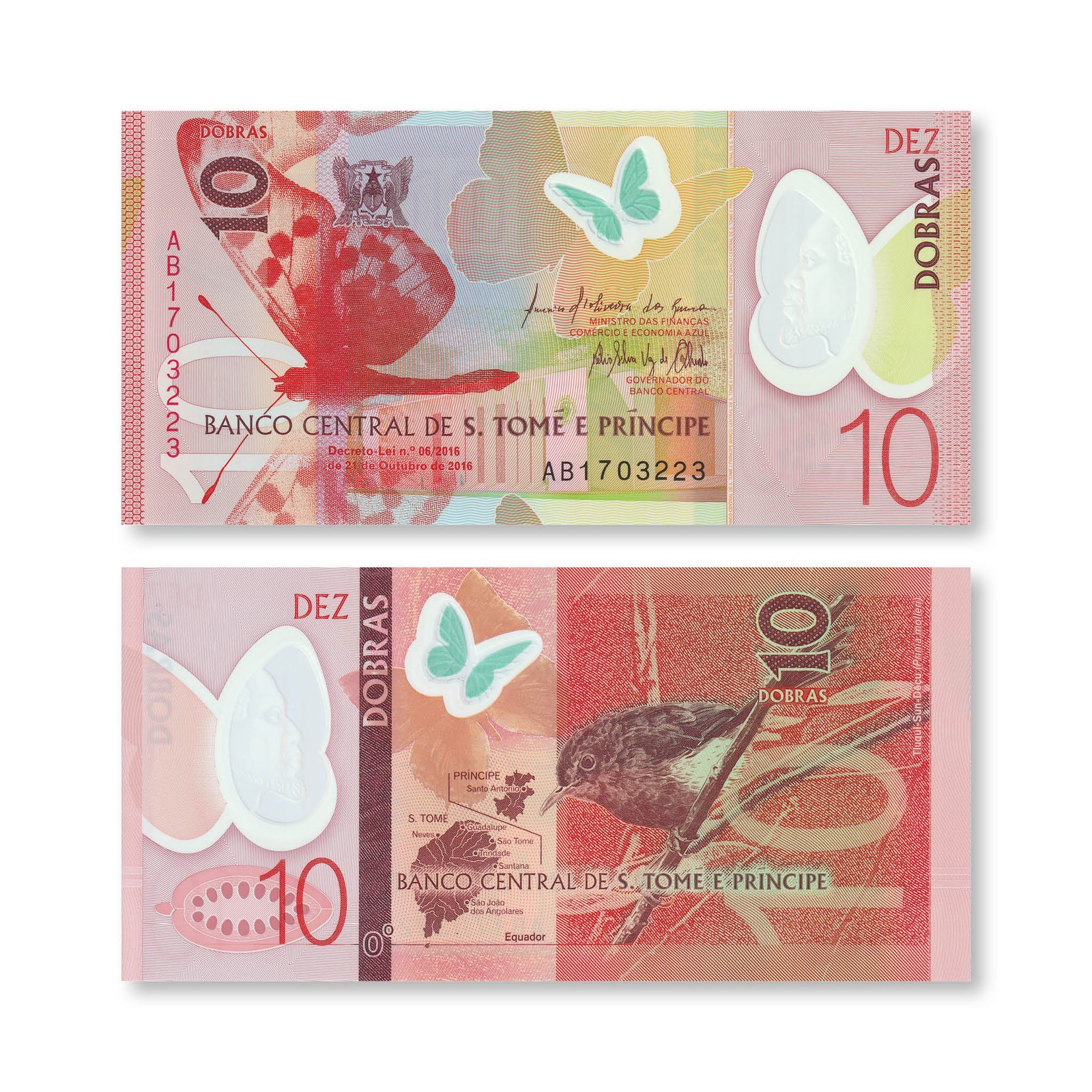São Tomé & Príncipe 10 Dobras, 2016 (2018), Polymer, B309a, P71, UNC