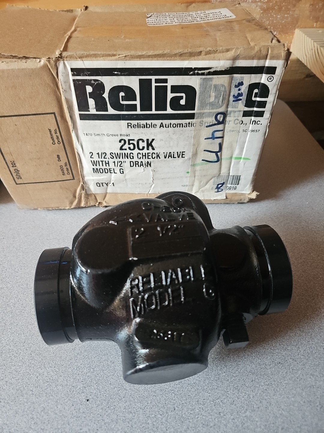 Reliable 2-1/2" Swing Check Valve w/ 1/2" Drain - Model G -