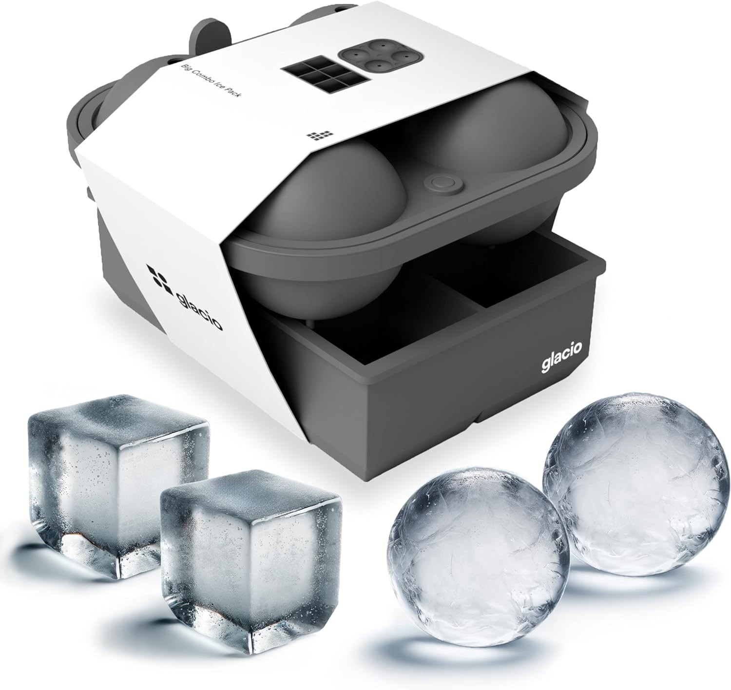 glacio Ball Ice Cube Tray and Big Ice Cube Molds for Whiskey, Slow-Melting, 100%