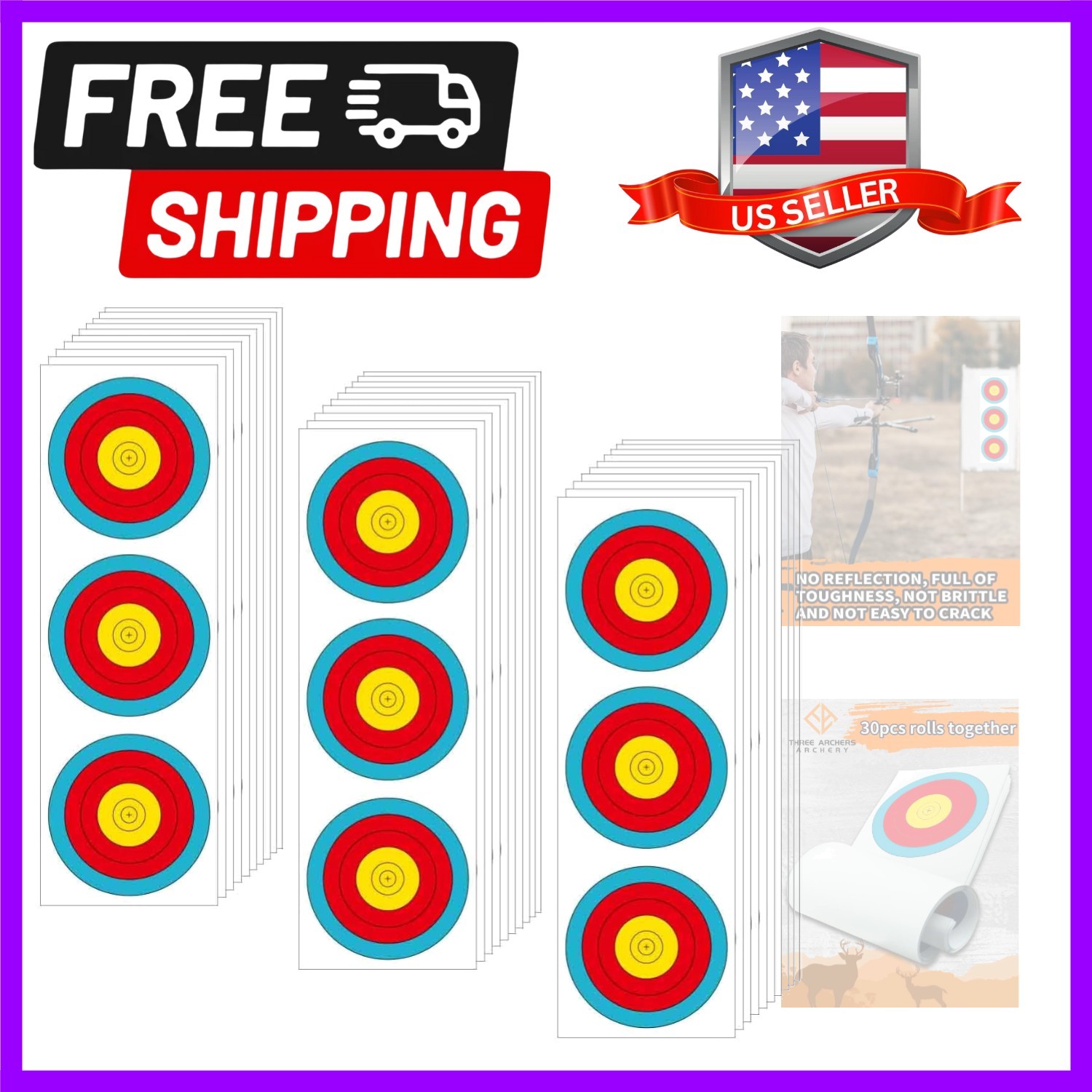 Precision 30pcs Archery Targets - Vertical 3 Spot Design for Training & Practice
