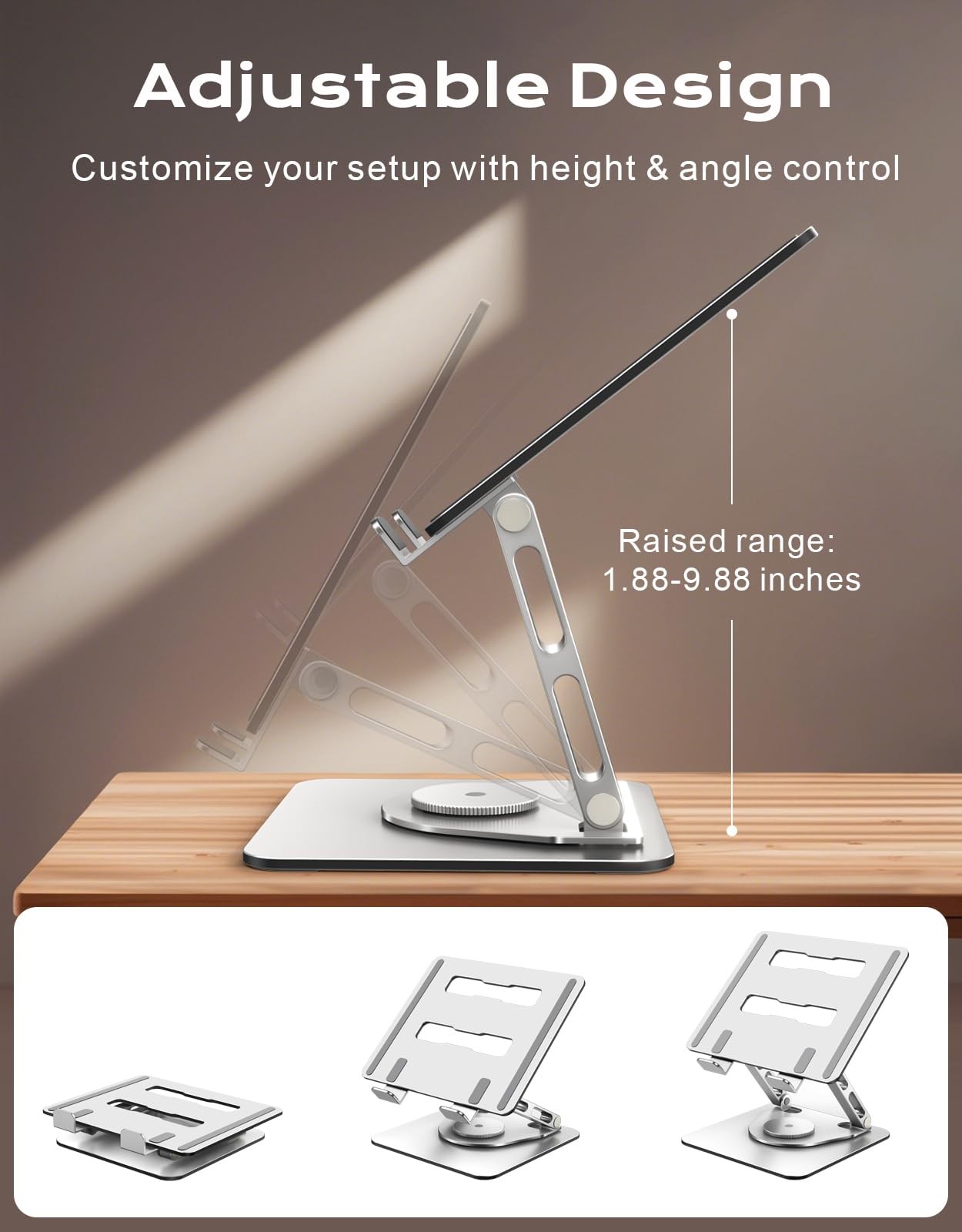 360° Rotatable Laptop Stand for Desk Adjustable Height, Ergonomic Laptop Riser