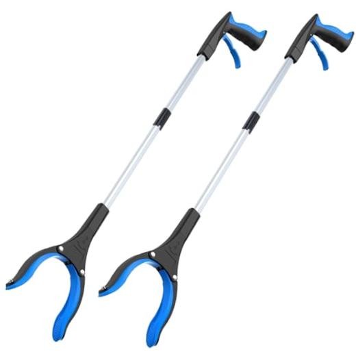 32" Grabber Reacher Tool (2-Pack), Foldable Trash Picker Upper with Blue-2pcs