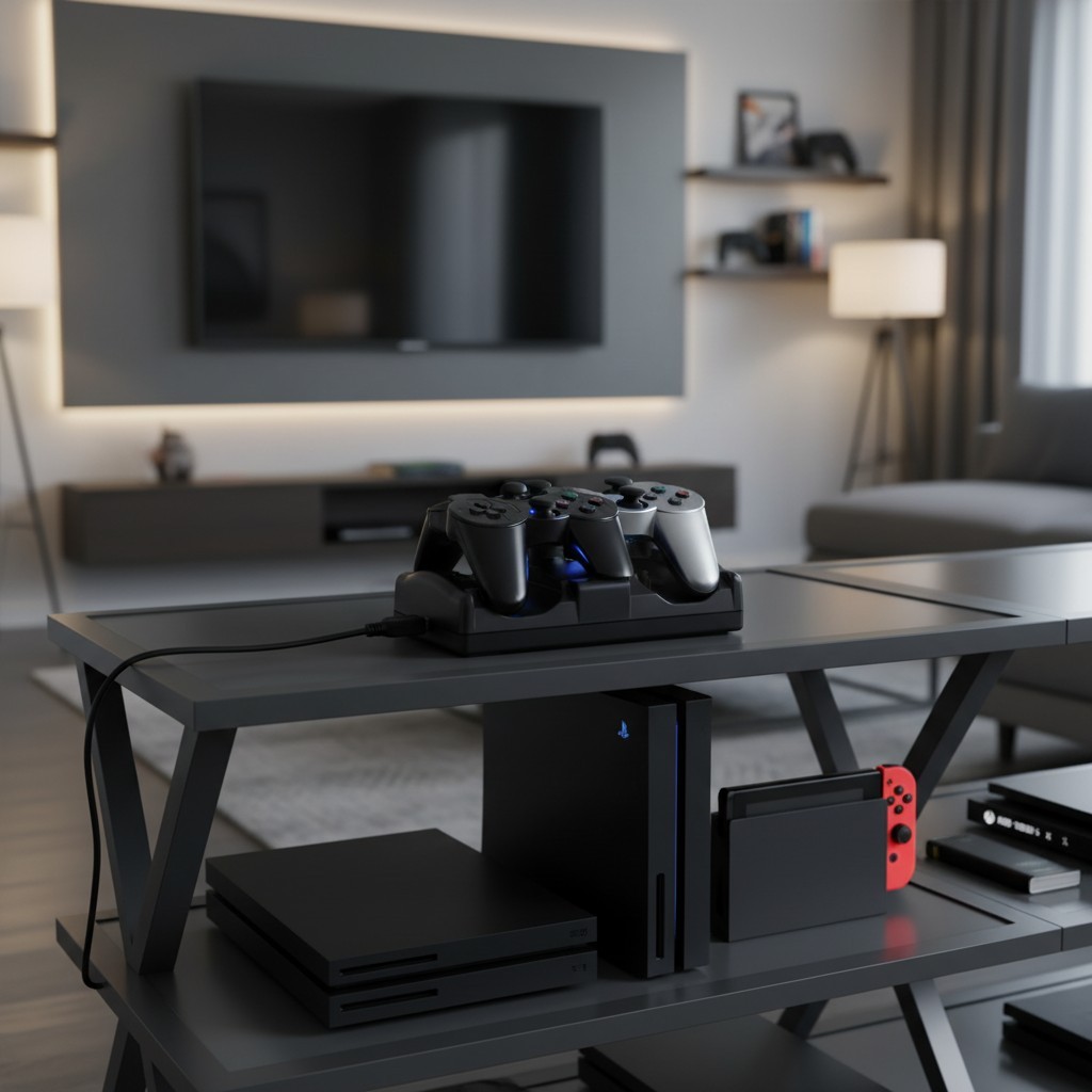 Compact PS3/MOVE Controller Charging Dock - Dual USB, LED Light Indicator, Black