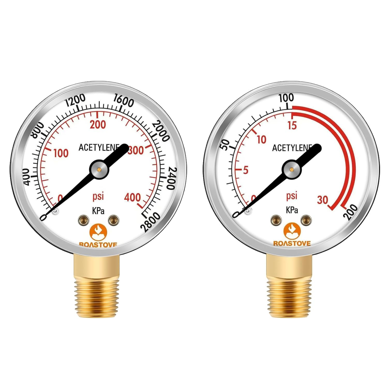 Low and High Pressure Gauges for Acetylene Regulator 0-30 psi & 0-400psi - 2.5 i