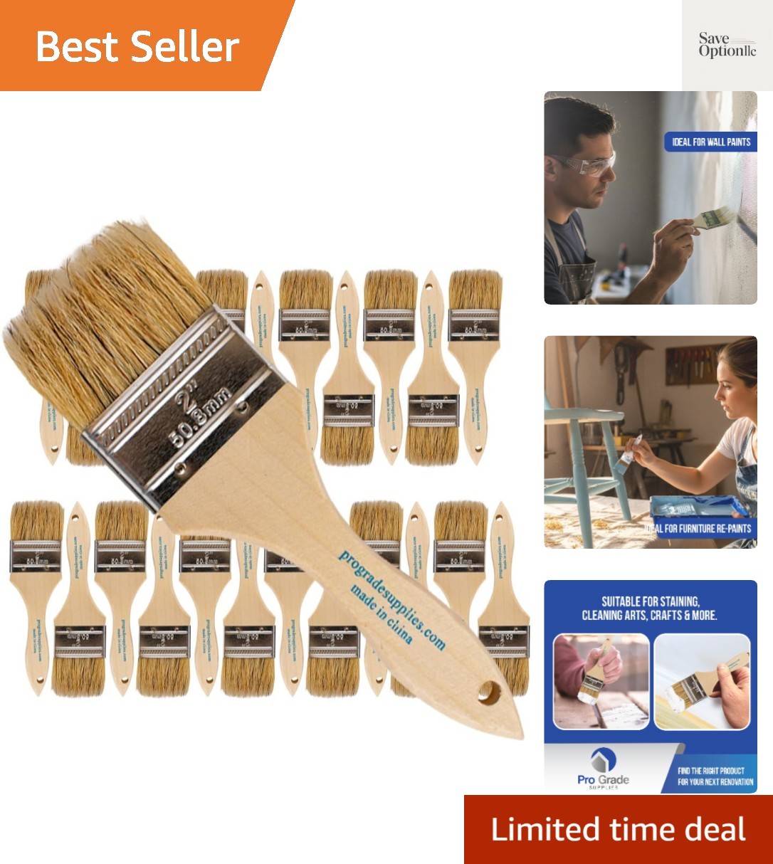 2" Chip Brushes, Disposable Paint Brushes, for Paint, 24 Pack | Natural brist...