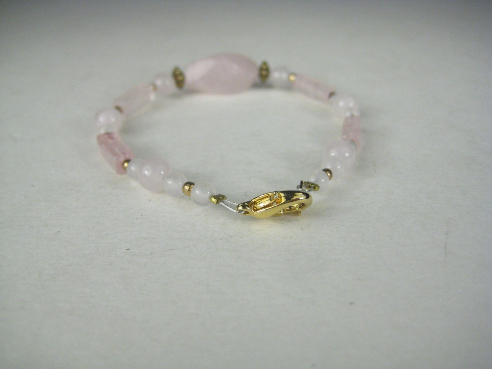 Handcrafted Rose Quartz Stone Bracelet Gold Tone Beads