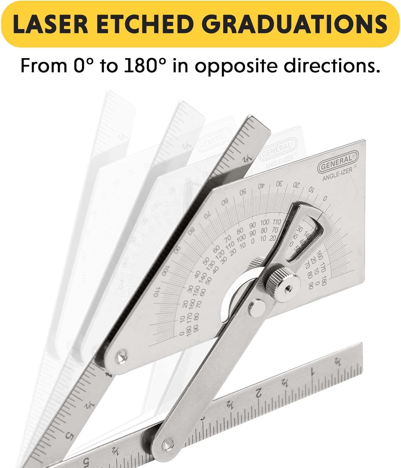 General Tools Protractor and Angle Finder #39, Stainless Steel, Outside,...