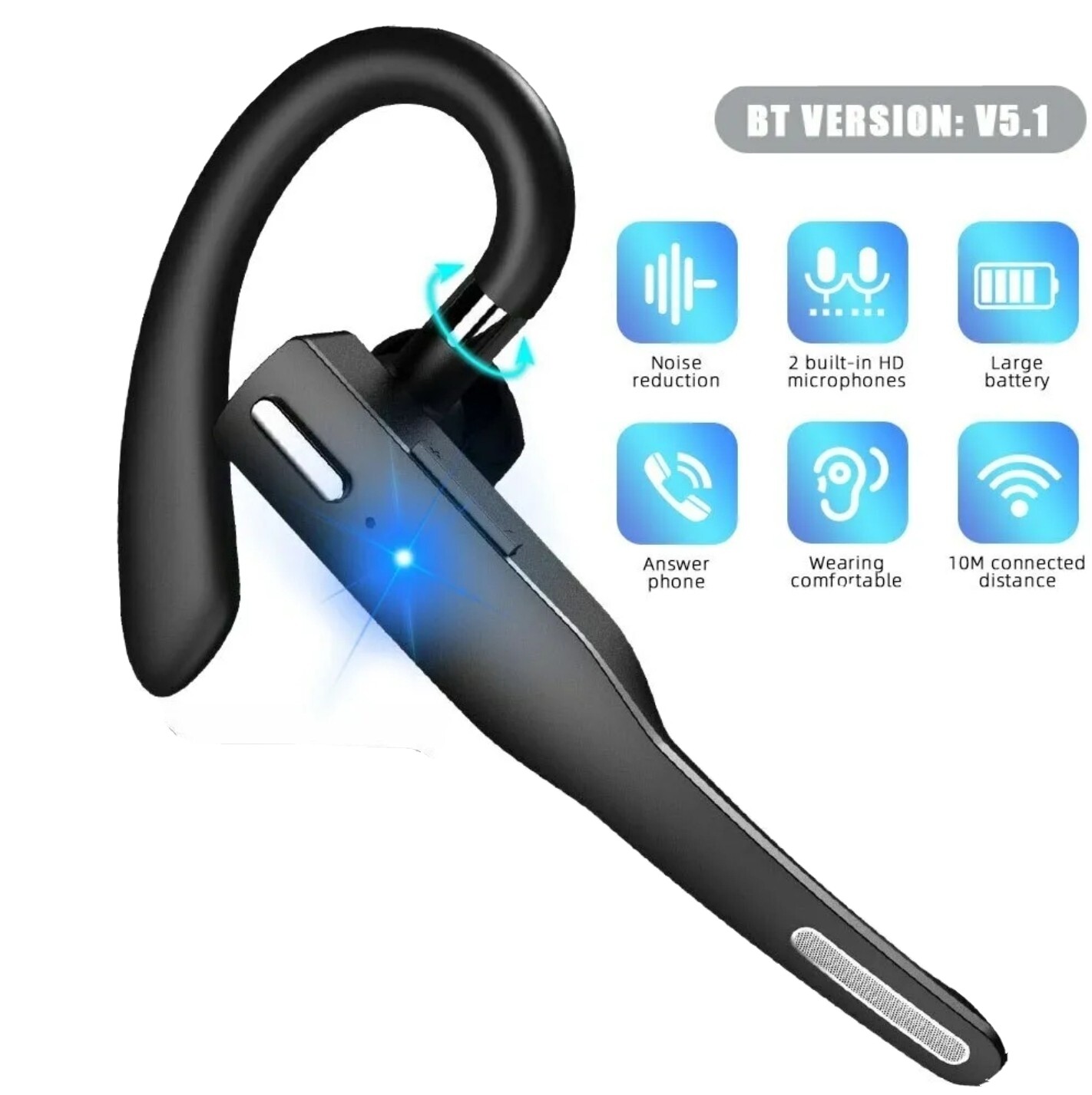 Bluetooth 5.0 Earpiece Wireless Headset Noise Cancelling Earbuds Driving Trucker