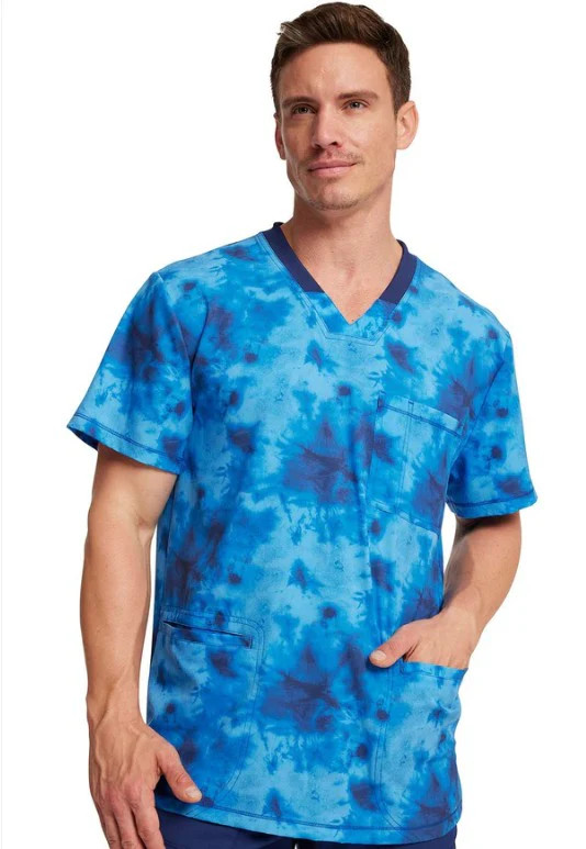 Dickies Tonal Tie Dye Navy Men's V Neck Scrub Top