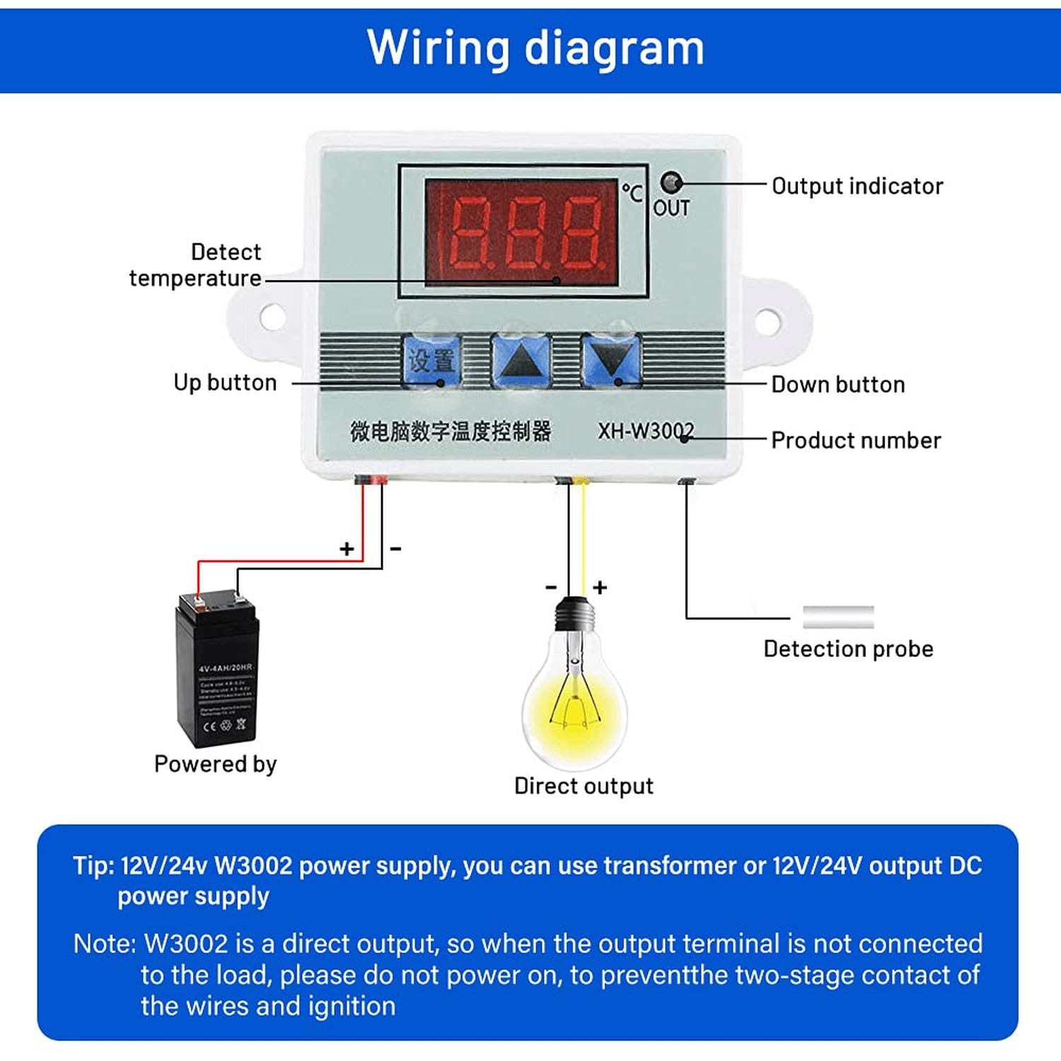 XH-W3002 DC 12V 10A Microcomputer Digital Temperature Controller Digital Disp...