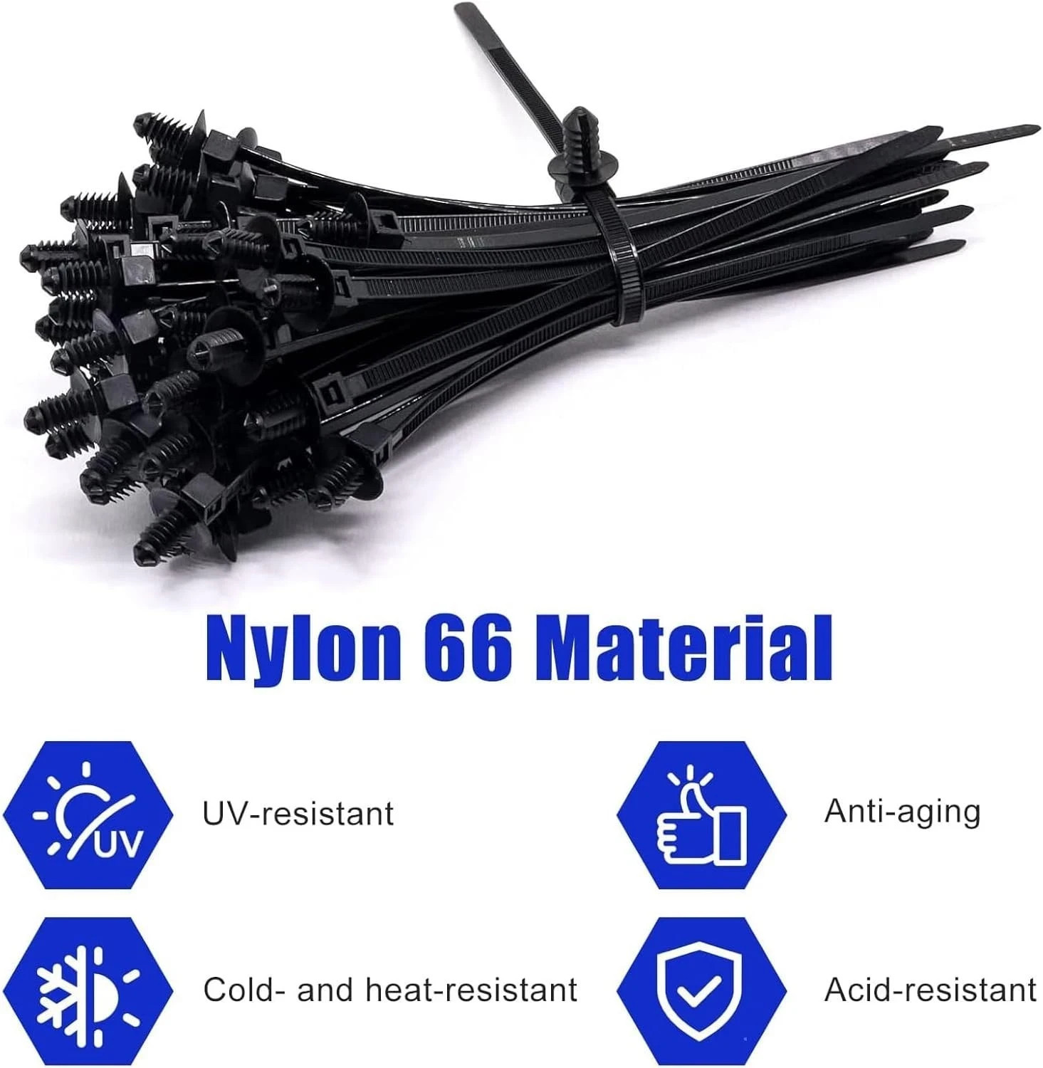 Christmas Tree Cable Ties, Universal Push Mount Cable Zip Tie Black 50 pack