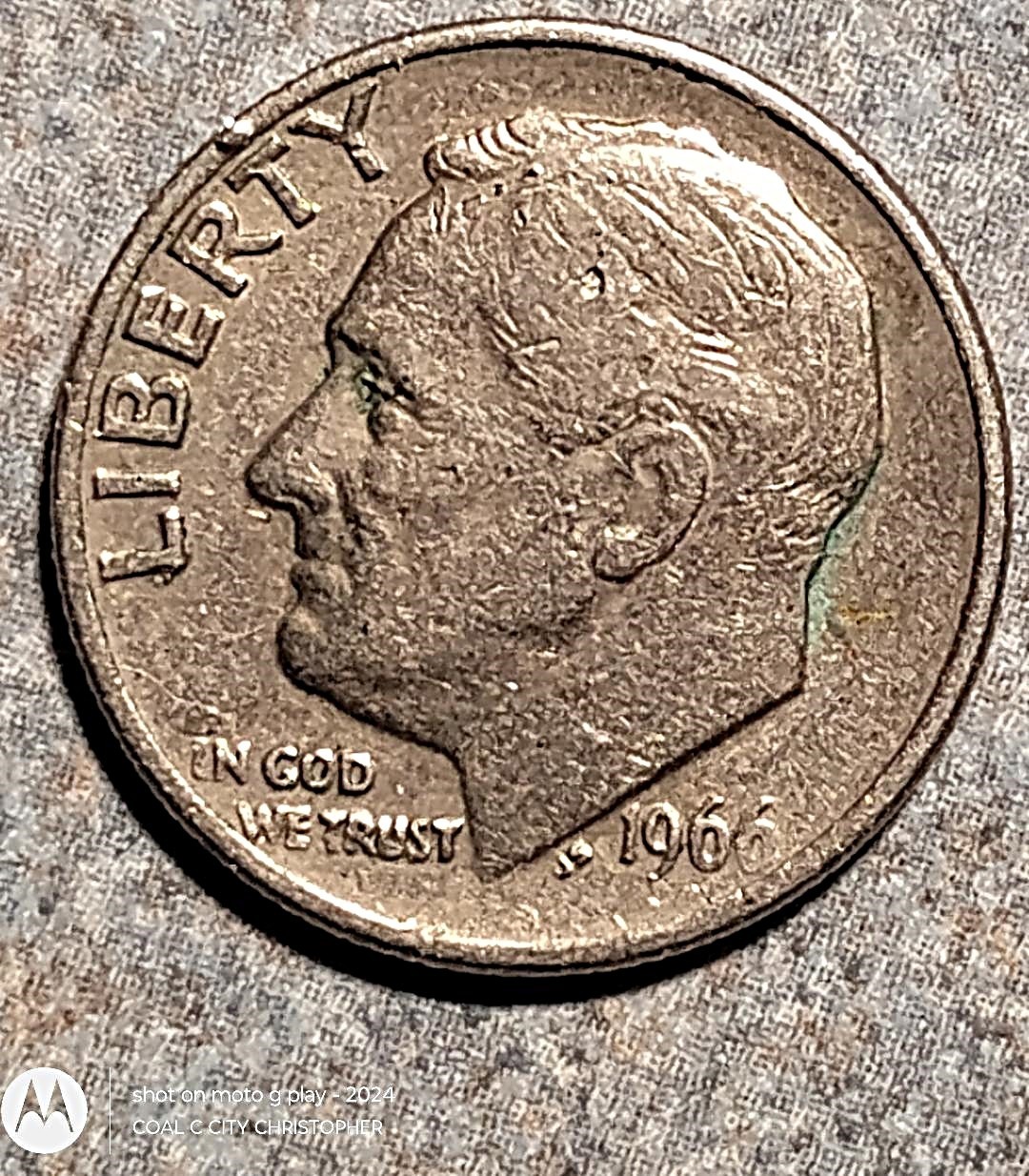 1966 DIME MINT ERROR SMALL CUD ON RIM 10 O'CLOCK OBVERSE